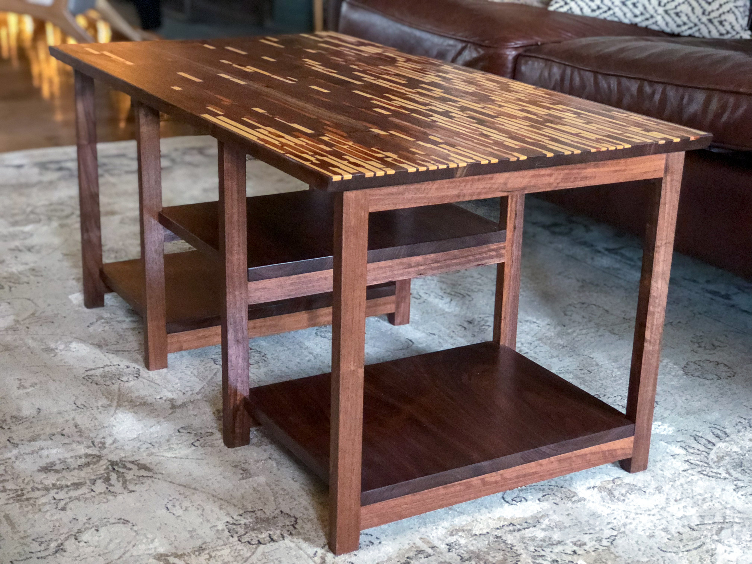 custom walnut coffee table with maple and copper inlay Sallie Plumley Studio Richmond Virginia