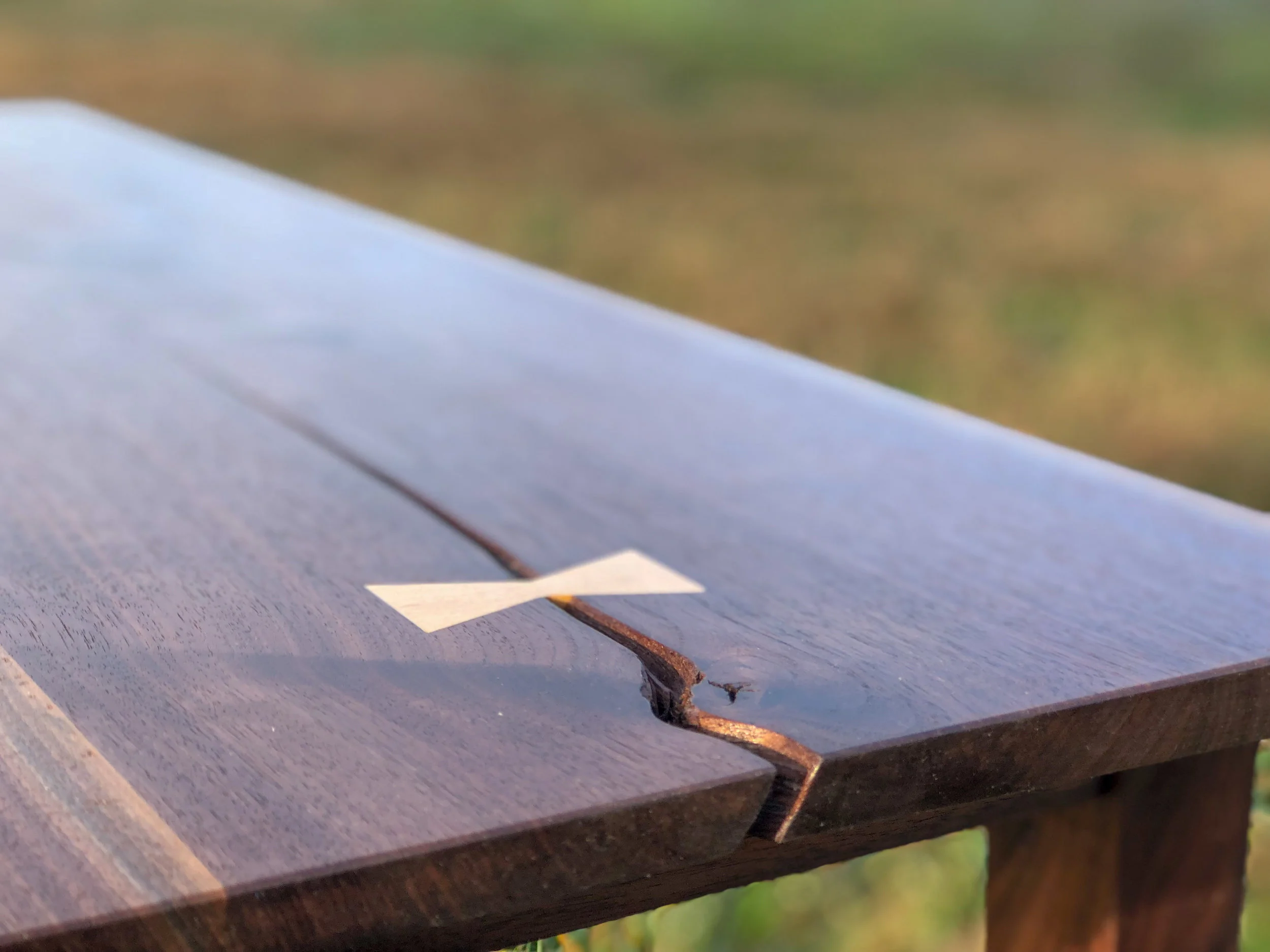 Custom Walnut Dining Bench with bow tie joinery Sallie Plumley Studio Richmond Virginia Sally Plumley