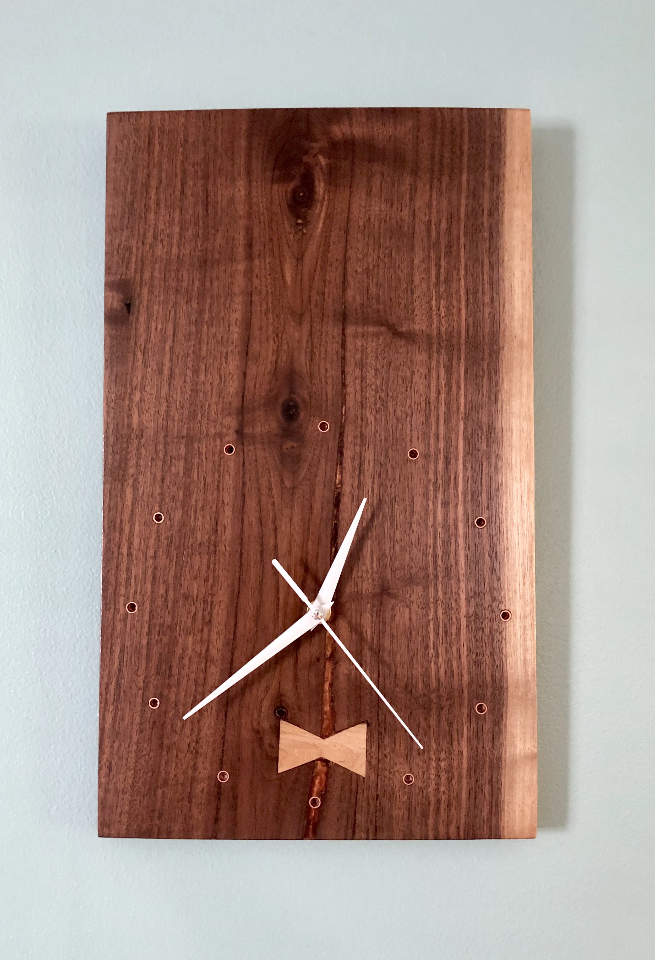 Rectangular Walnut Clock with Maple Bow Tie