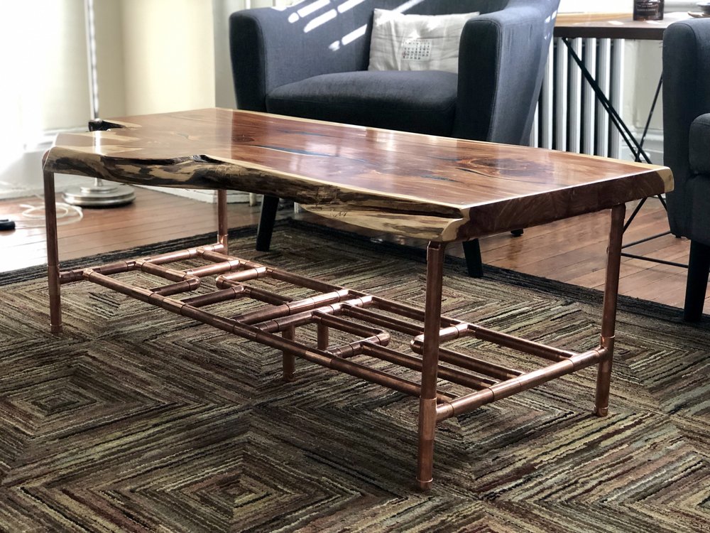 Aromatic Cedar Coffee Table With Copper, Custom Made Copper Coffee Table