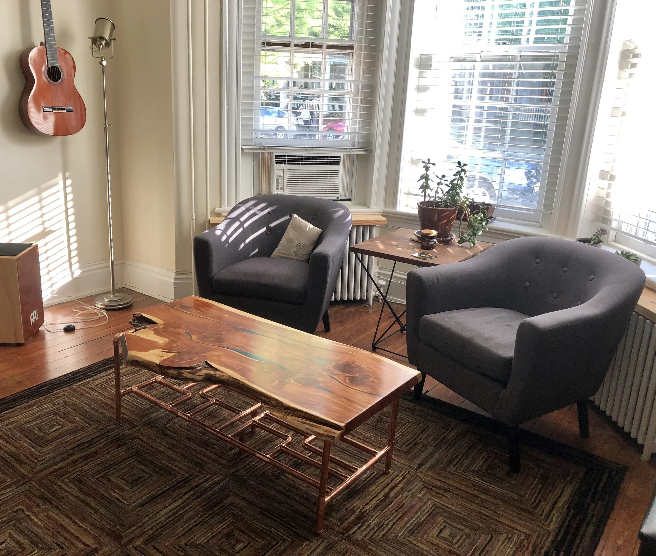 Custom Woodworking and Furniture Design company in Richmond, Virginia. One woman owned and operated. Handcrafted with integrity and uncompromised quality. Live Edge coffee table. live edge furniture. rva made. epoxy inlay. RVA Fine Furniture Maker. Aromatic Cedar Table