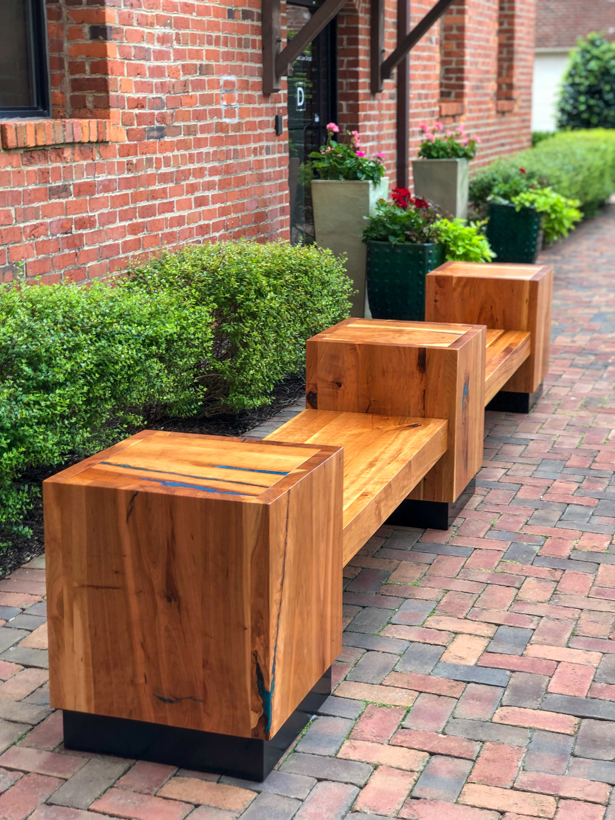 Cherry Benches and Tables in Rocket's Landing, Richmond, Virginia by Sallie Plumley studio. 