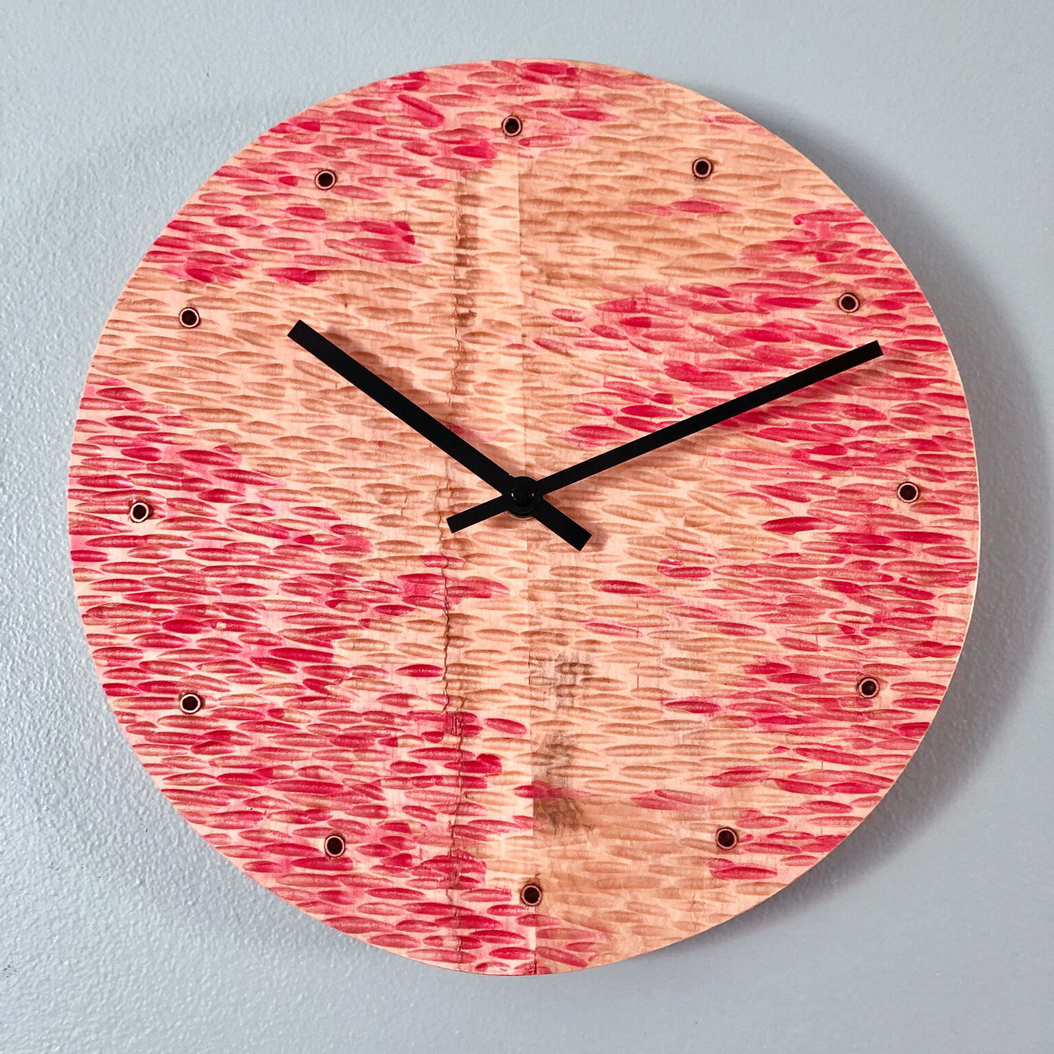 pink carved maple clock