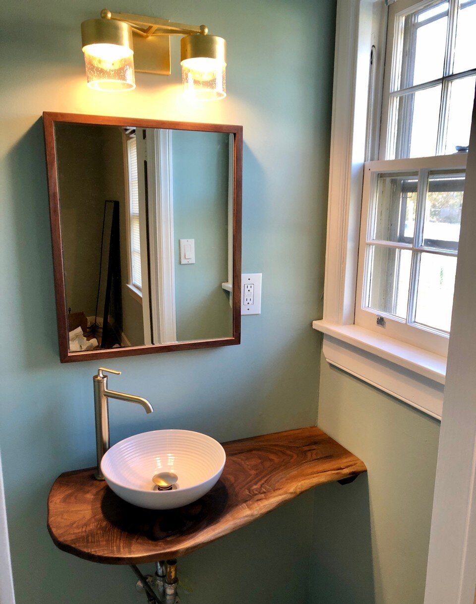 Walnut Floating Vanity and Hanging Mirror