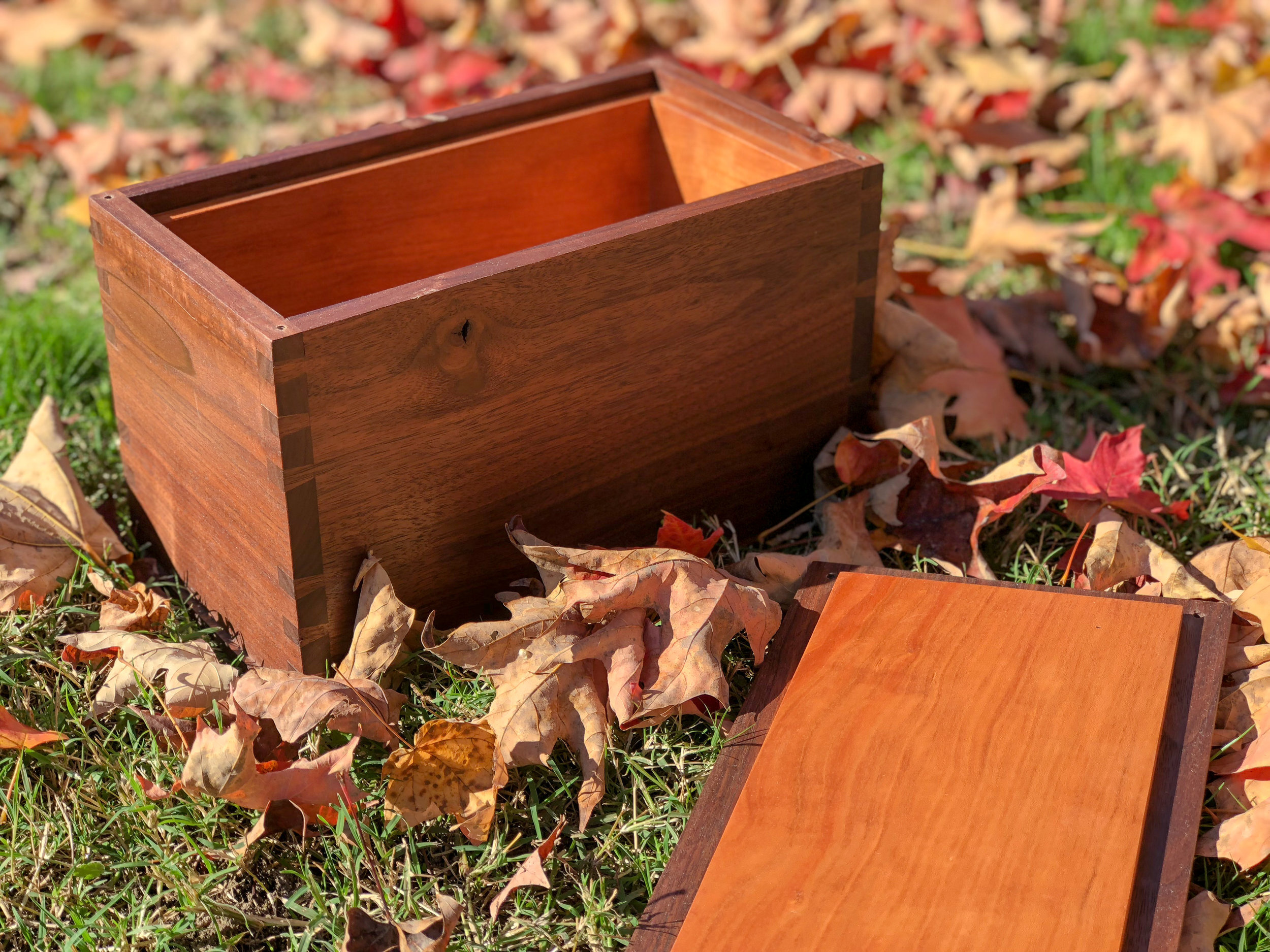 Wooden cremation urn walnut and cherry
