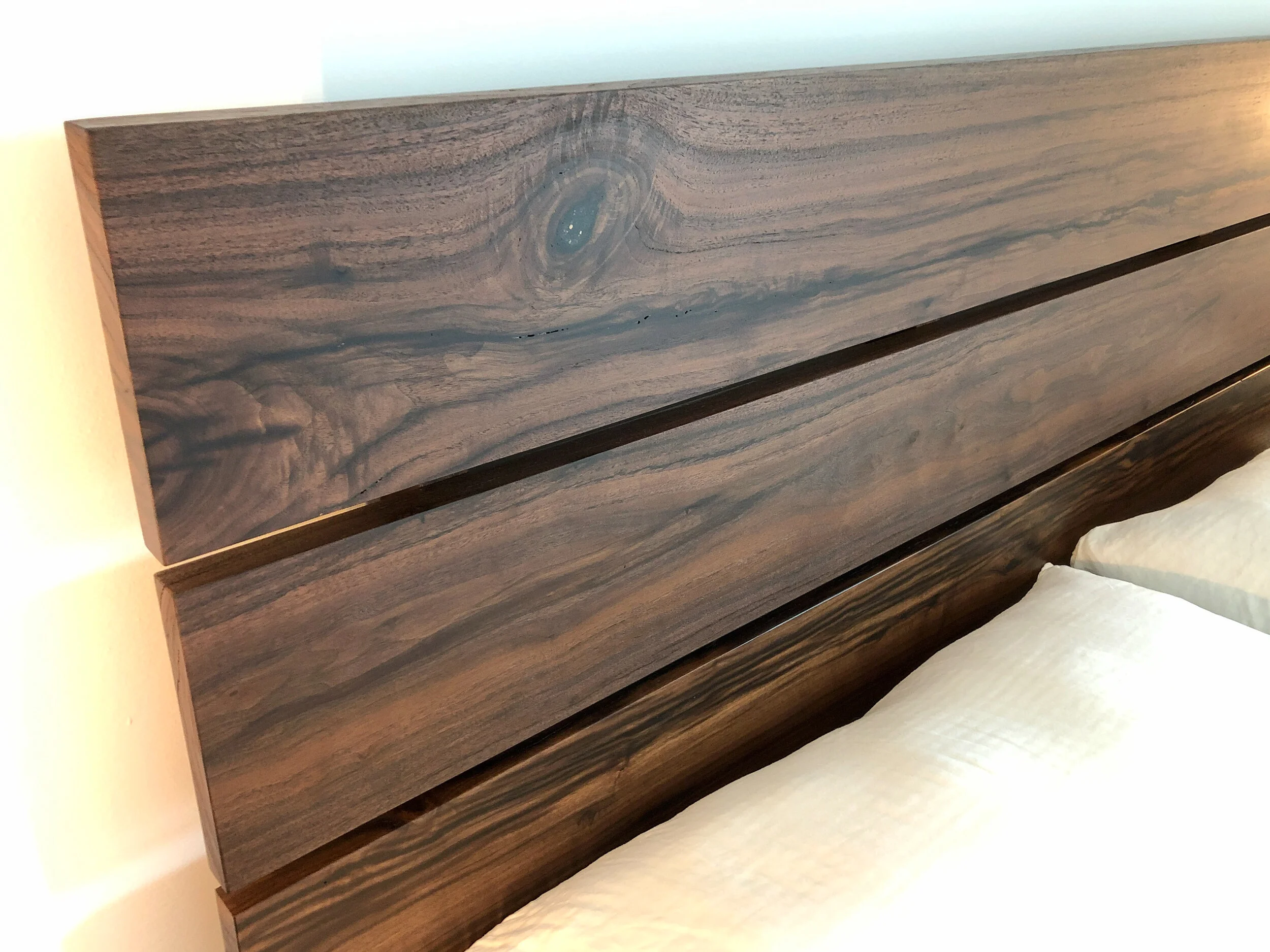 California King Walnut Platform Bed with Floating Sidetables
