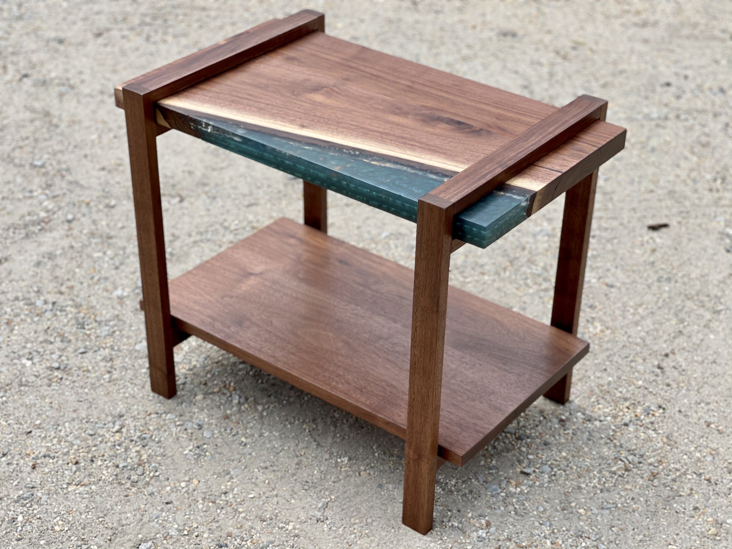 Walnut Side Table with Epoxy and Wrapped Base