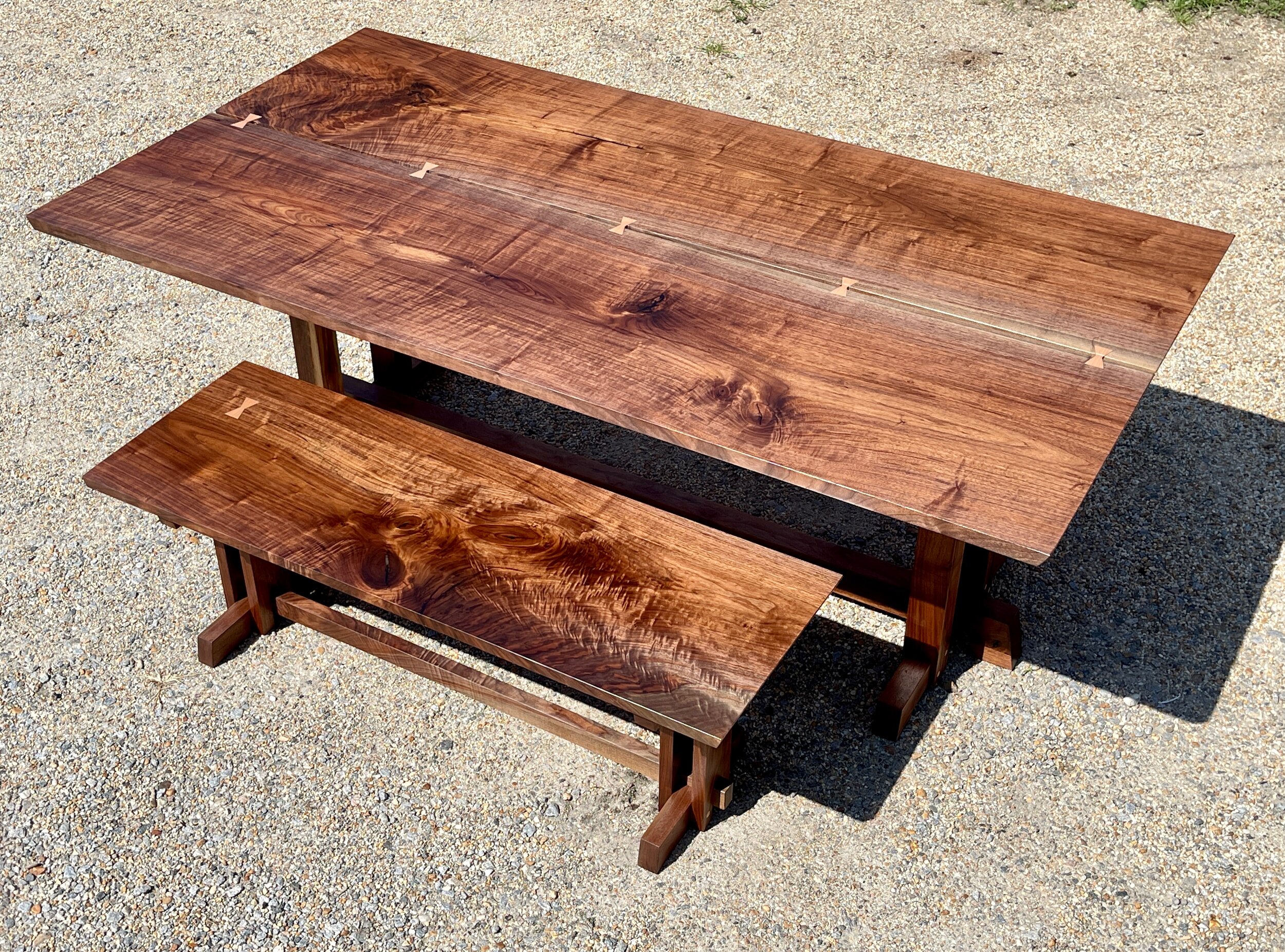 Walnut Bowtie Table and Bench