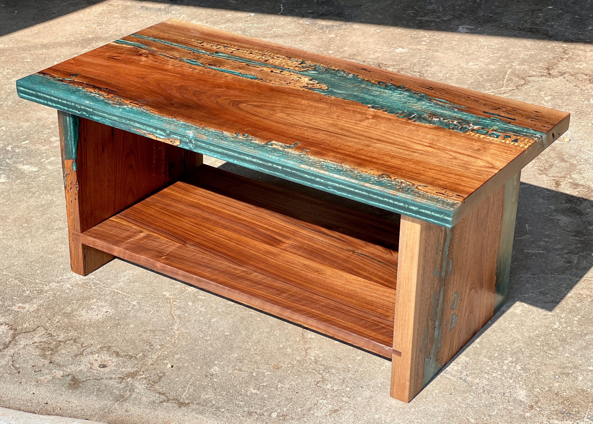 Sallie Plumley Studio, Richmond Virginia. Walnut plank coffee table with rotten epoxy details. Sally Plumlee Studio North Carolina.jpeg