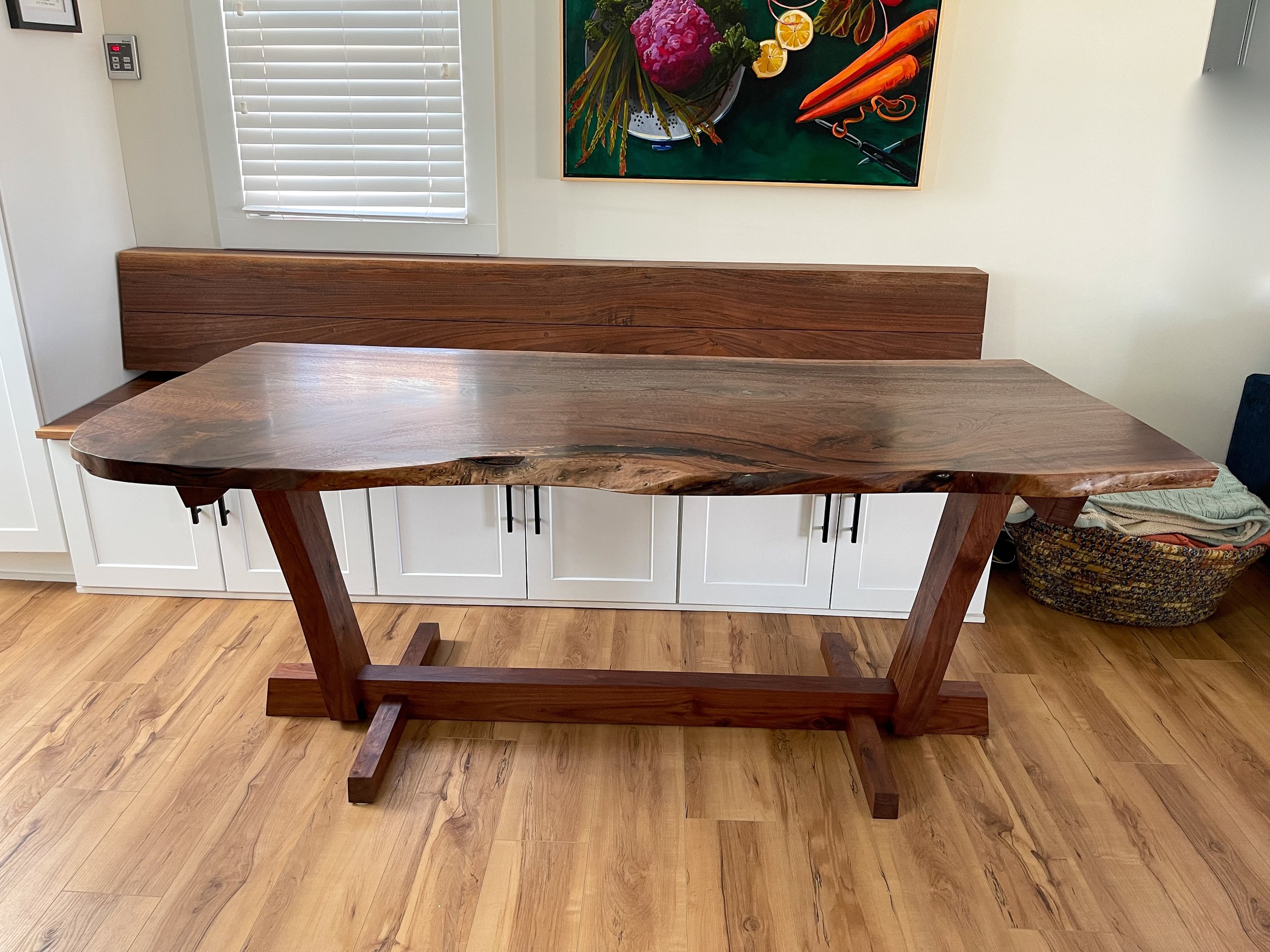 Walnut Live-Edge Dining Table and Banquette
