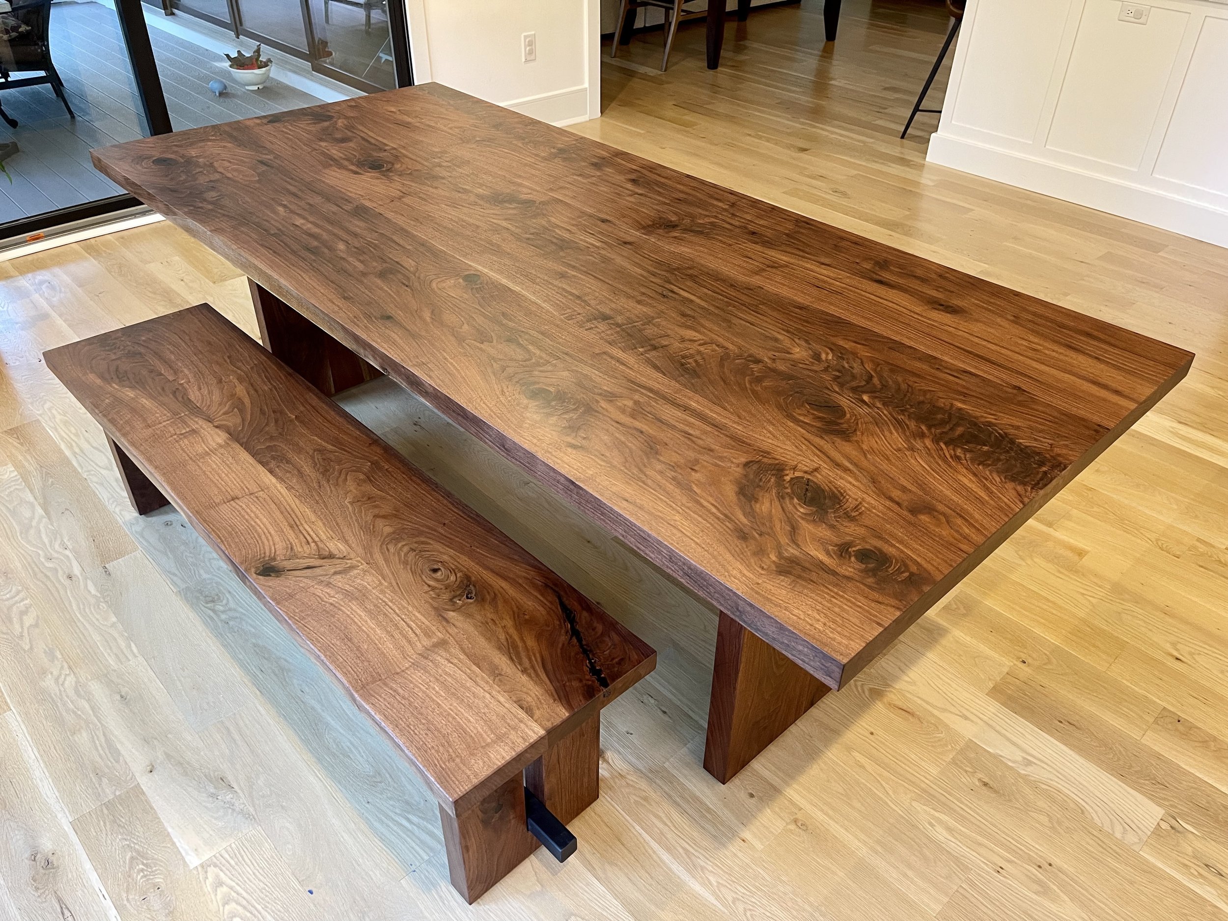 Planked Walnut Dining Table and Bench