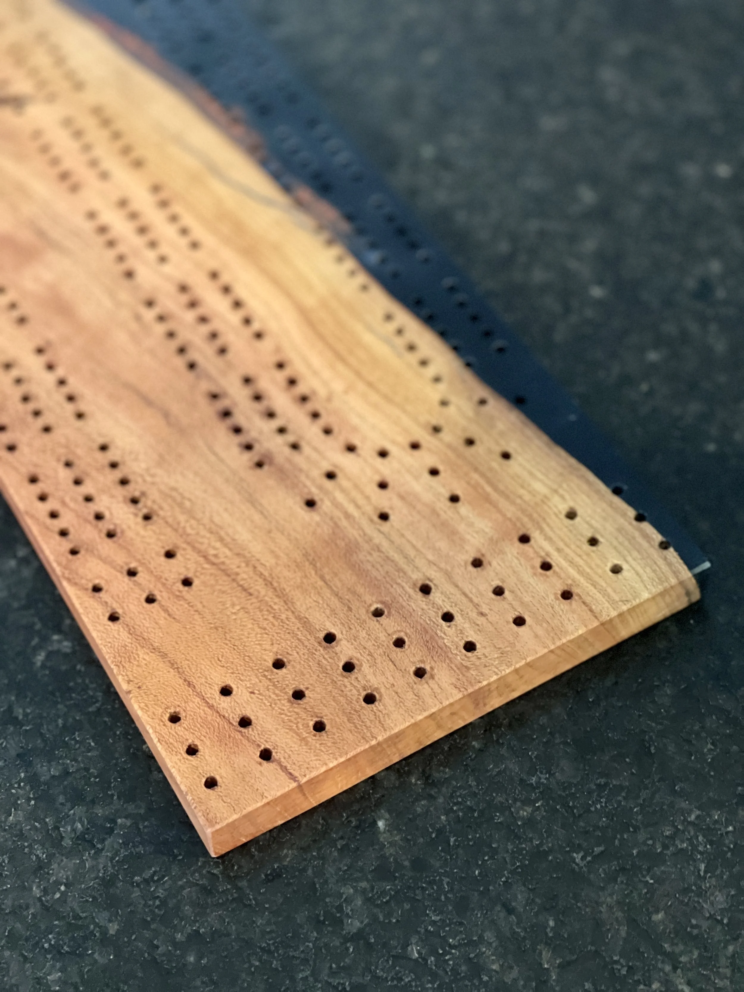 Sallie Plumley Studio Cribbage Board Navy epoxy and cherry 3.jpg