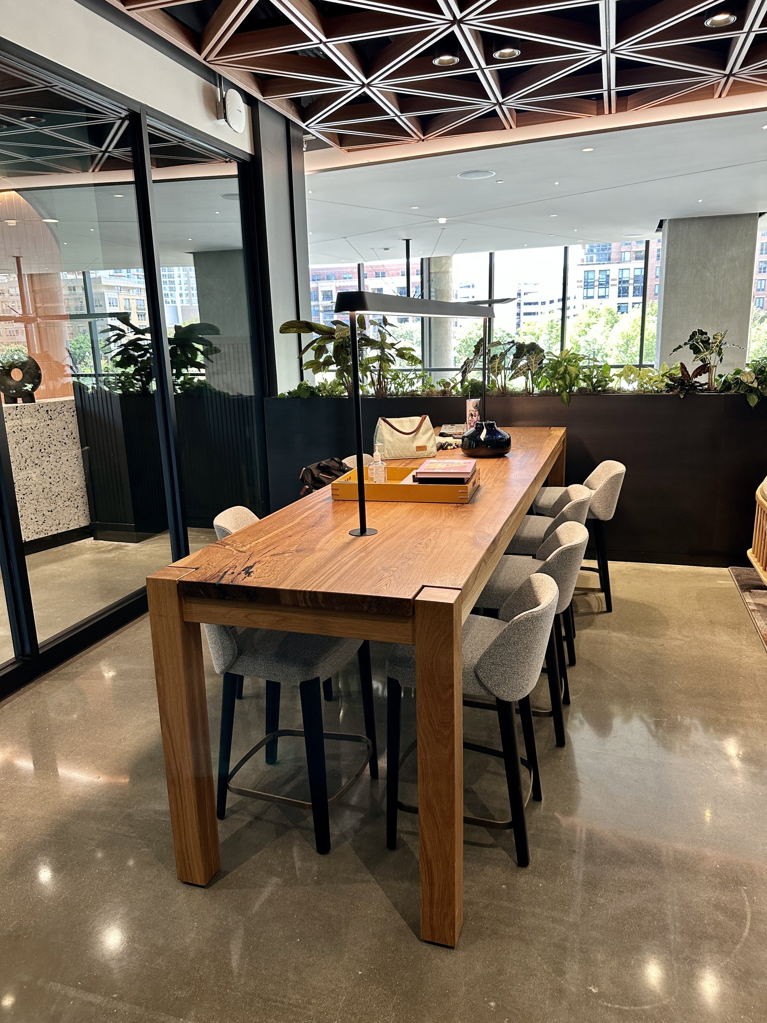 Sallie Plumley Studio Richmond Virginia Amazon HQ2 Lobby Design Alexandria Virginia DC Design White Oak Through Leg Conference Table with Emerald Green Epoxy  3