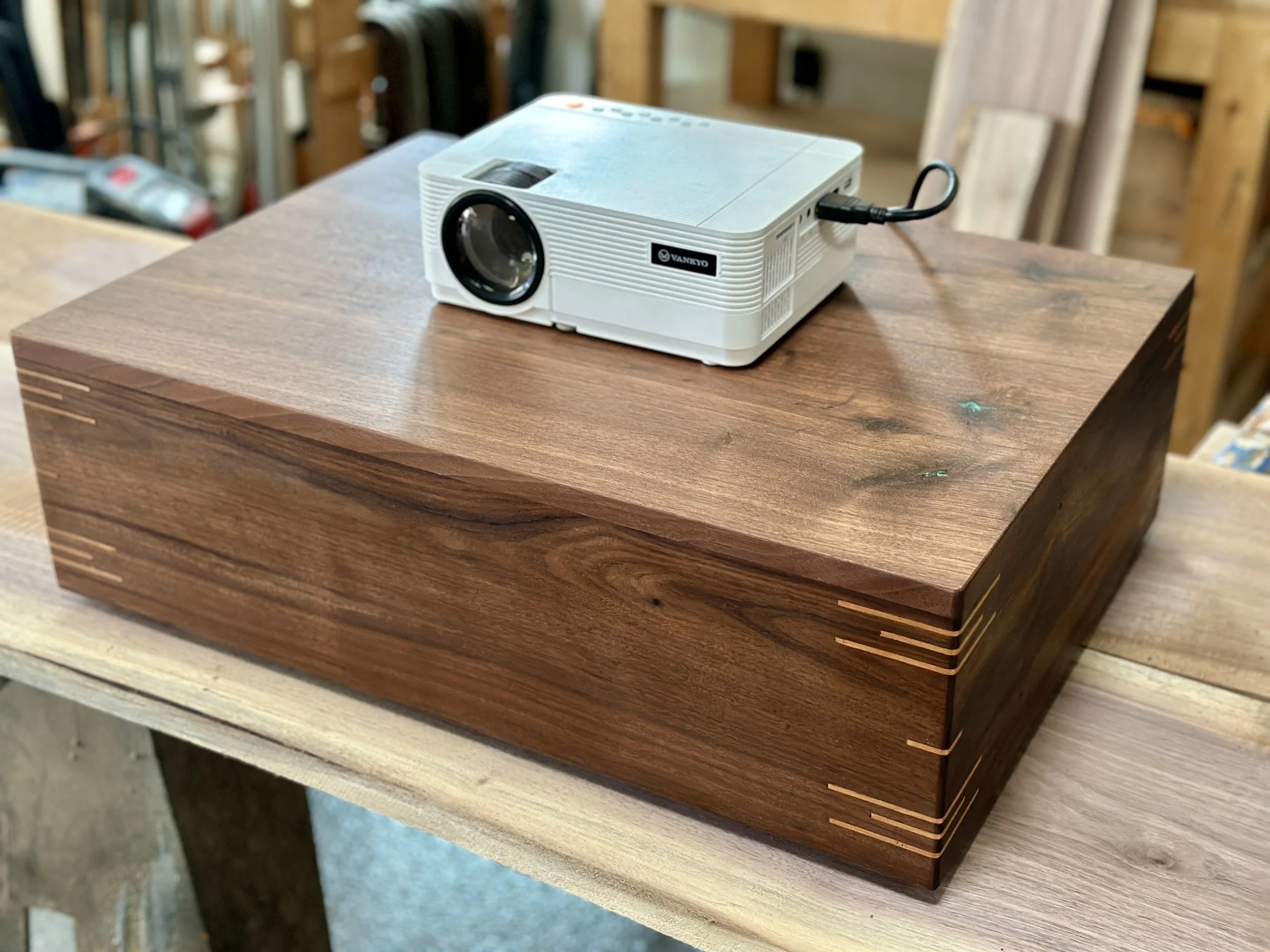 Sallie Plumley Studio RIchmond Virginia Walnut Projector Stand Table with Splines .jpg