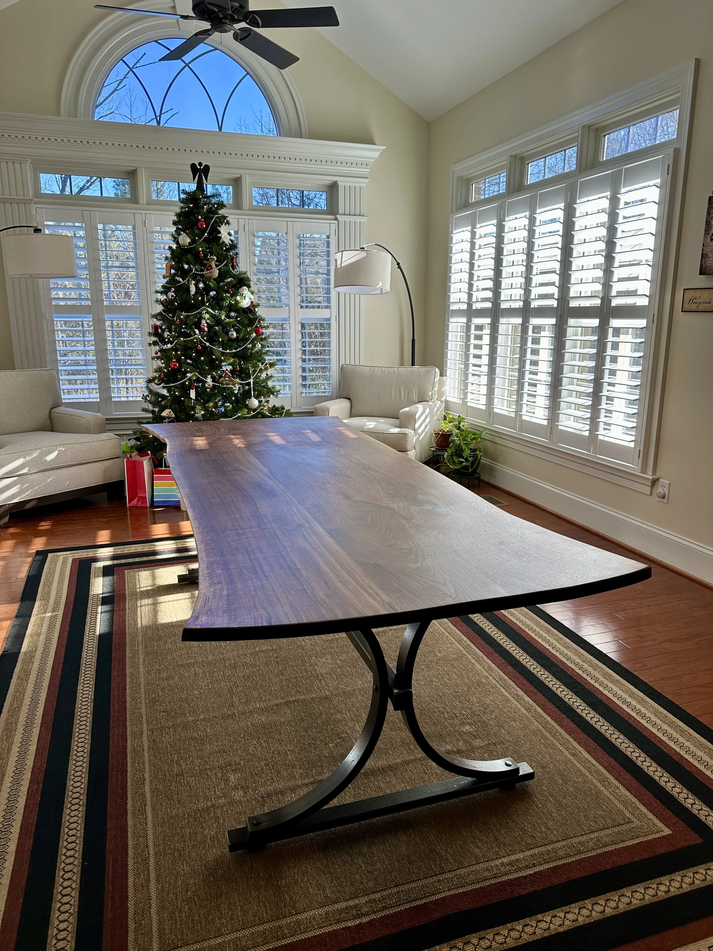 Live Edge Walnut Tabletop with Forged Steel Base