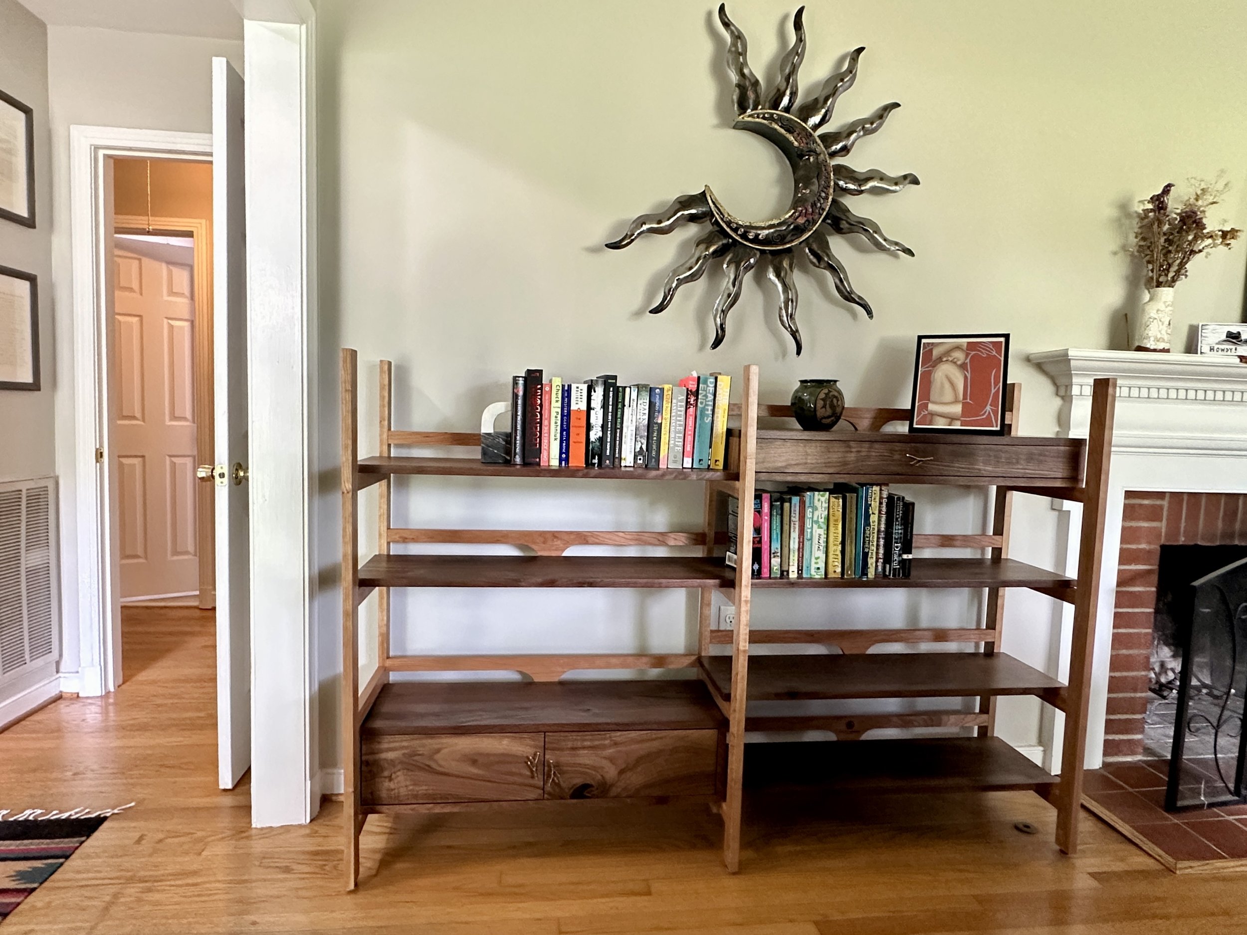 Sallie Plumley Studio Custom woodworking richmond virginia walnut and cherry bookshelf Sally Plumlee