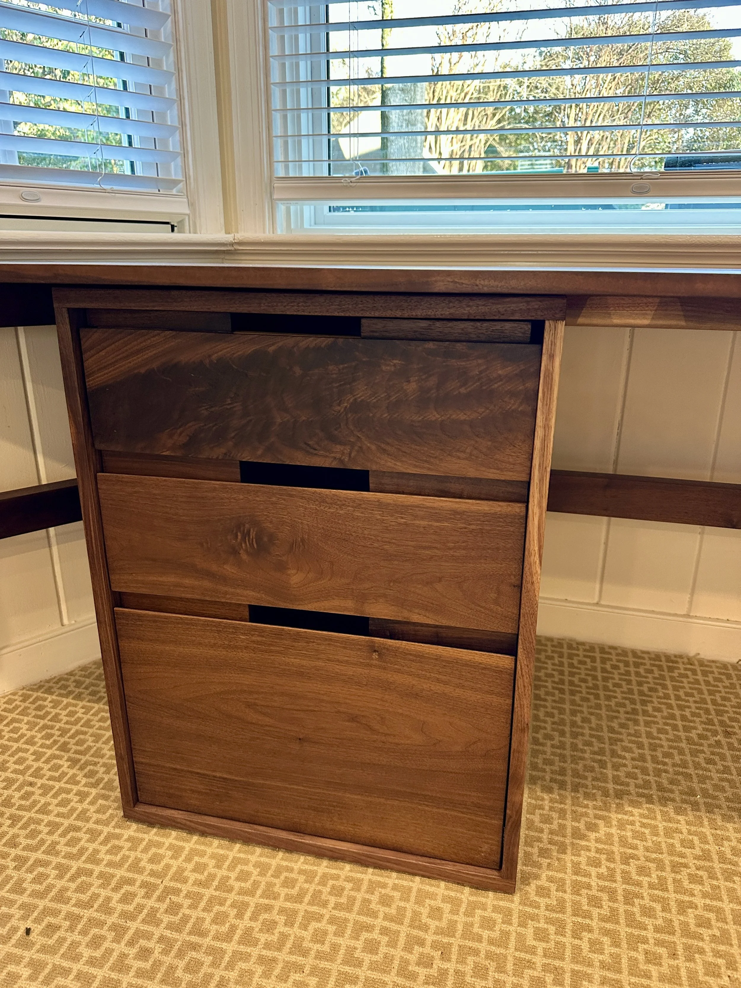 Sallie Plumley Studio Richmond Virginia Custom Woodworking Bay Window Desk with Drawer System 