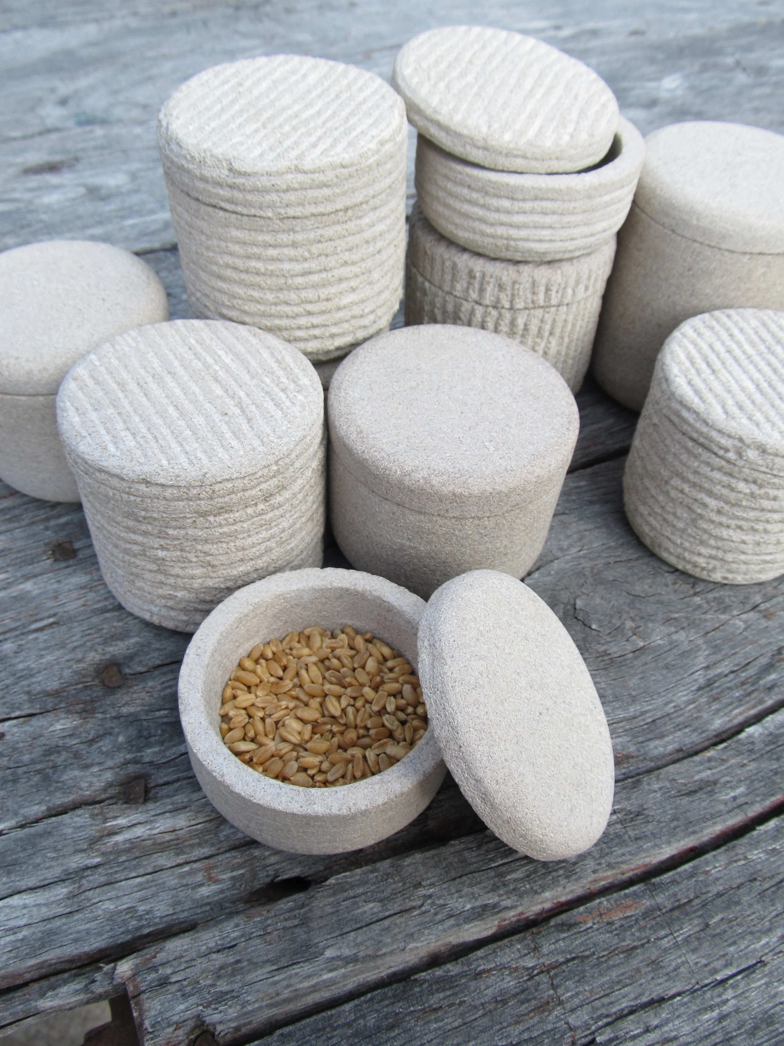 Limestone jars with chisel finish