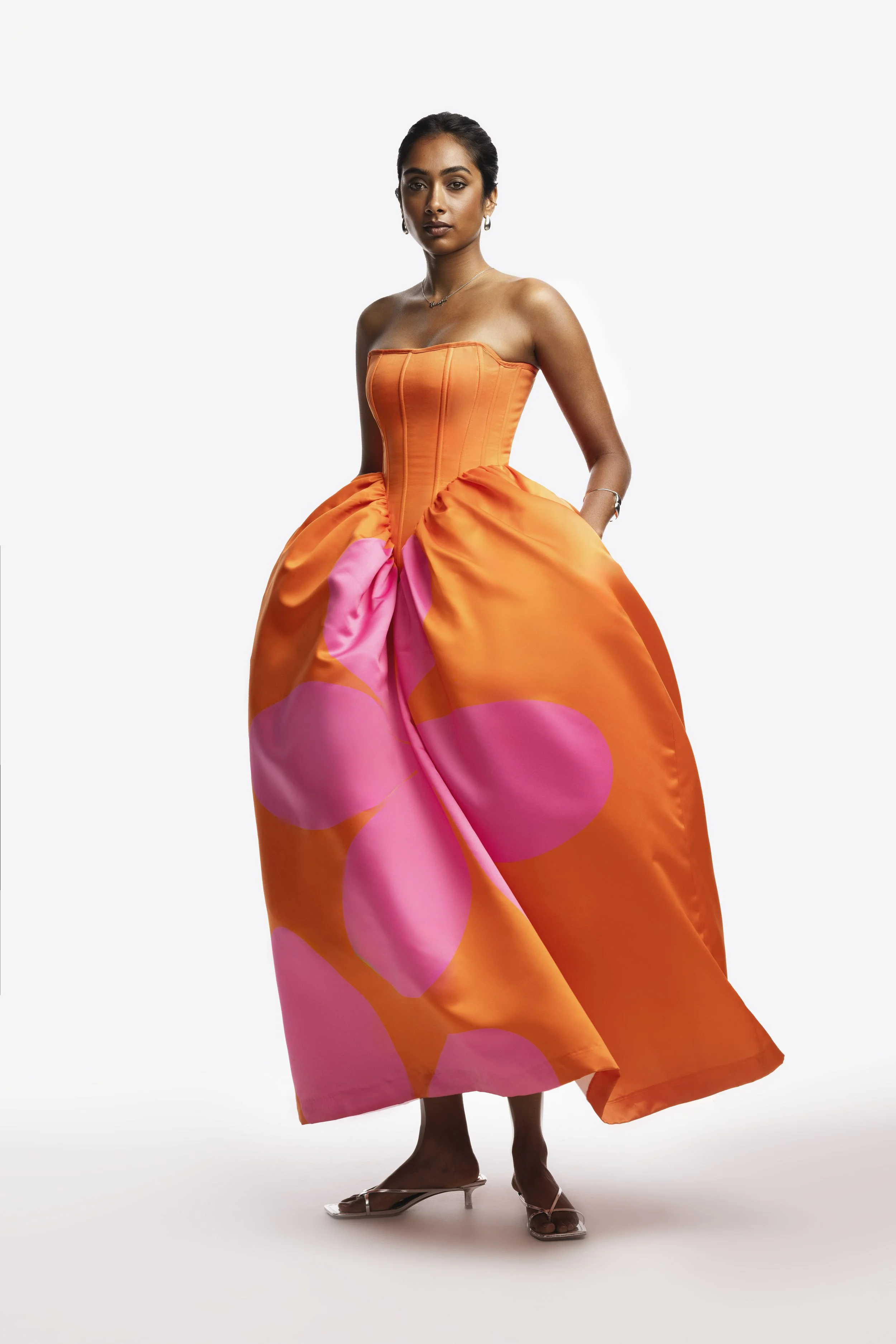 MAYLAH CORSETED DRESS- Nectarine Print (Front).jpg