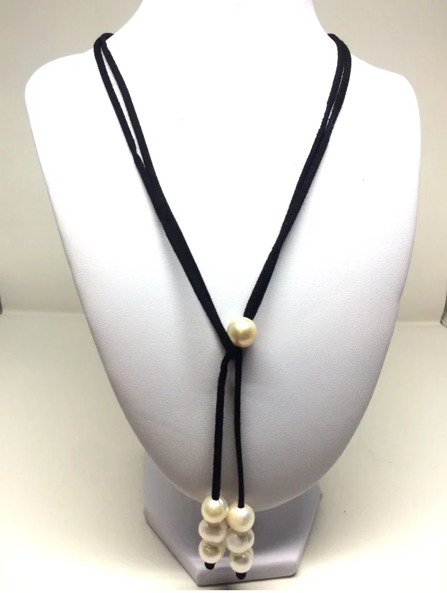 Black Suede and Pearls Necklace