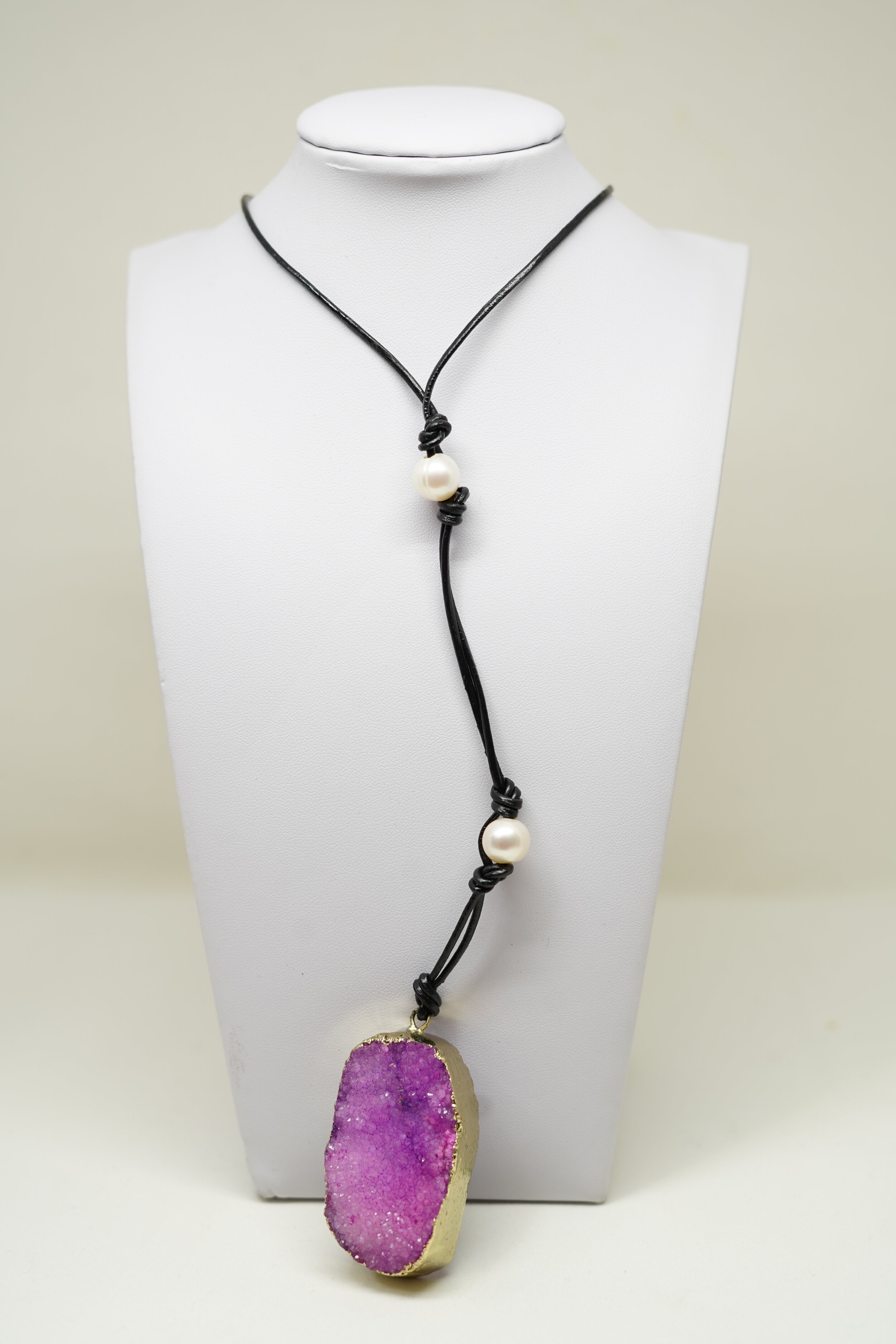 Leather Necklace with Druzy