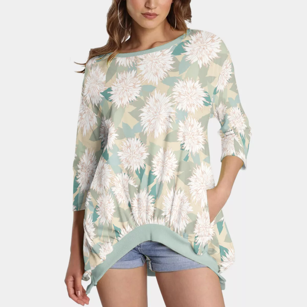 All-Over Print Women's Sweatshirt With Irregular Pleated Hem.png