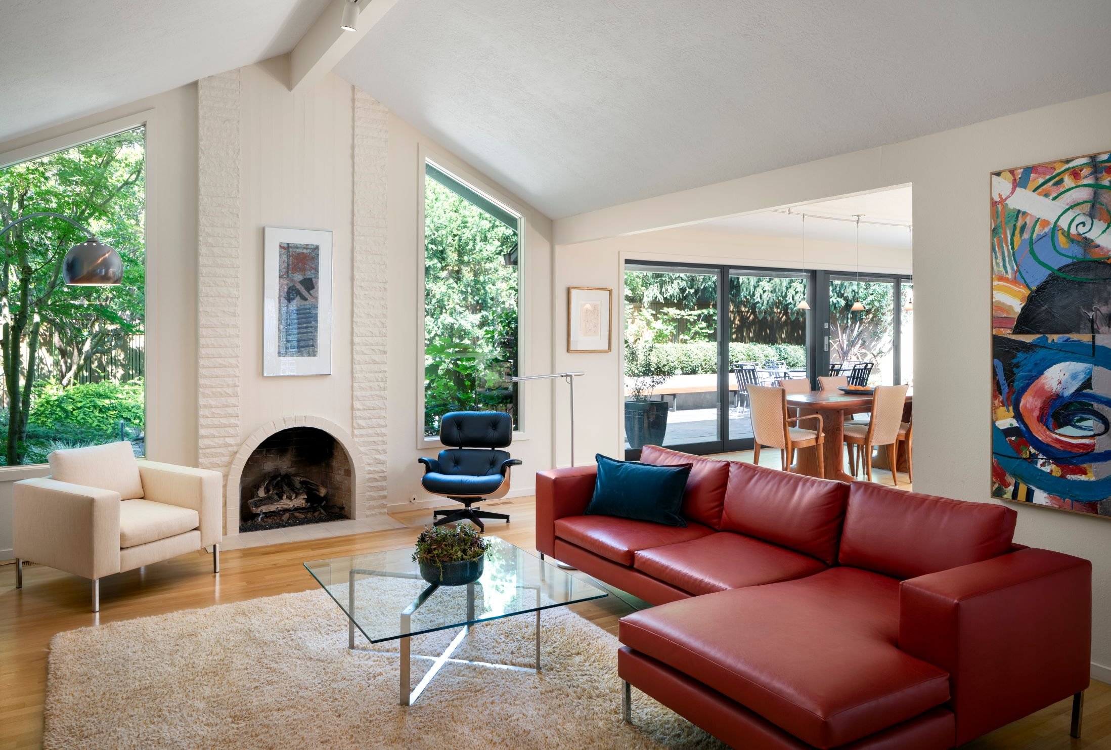 Japandi style living room in midcentury Portland home designed by Jenni Leasia Interior Design