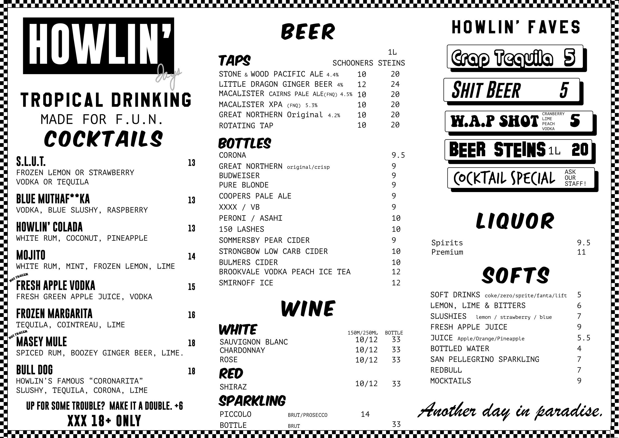 Howling Jays MENU — HOWLIN' JAY'S