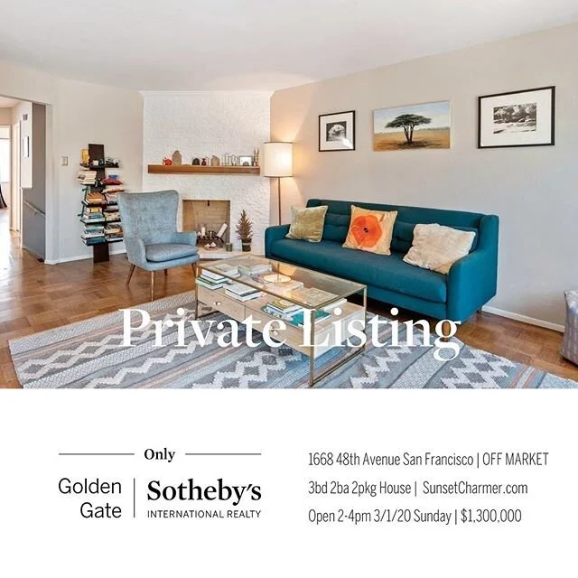Live Seconds from the Pacific Ocean! Super Cute Single Family in Sunset District. NOT ON MLS. One Open House ONLY Sun 2-4. SunsetCharmer.com #sanfrancisco #sunsetdistrict #offmarketlistings