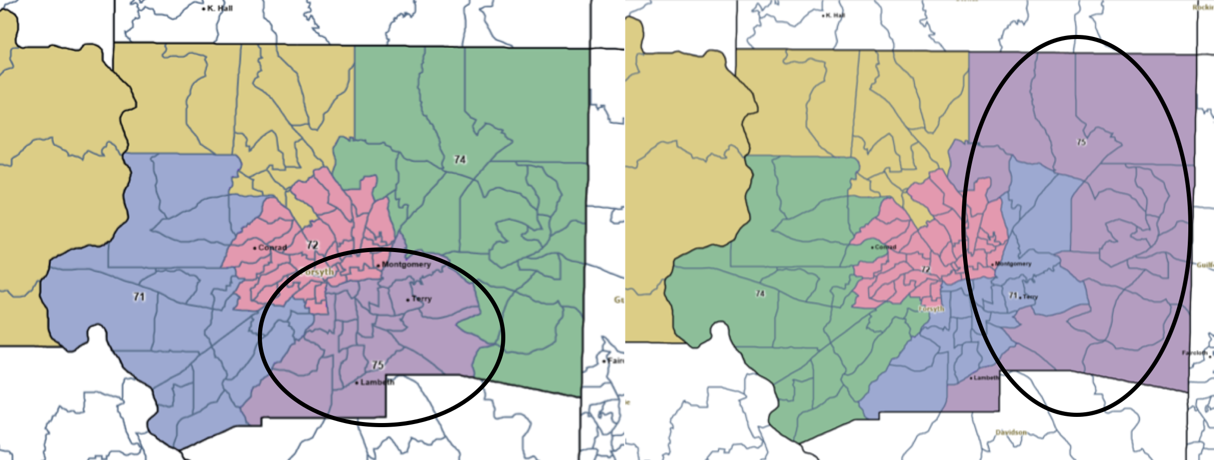 Base Map for Forsyth-Yadkin v. Adopted Map for Forsyth-Yadkin