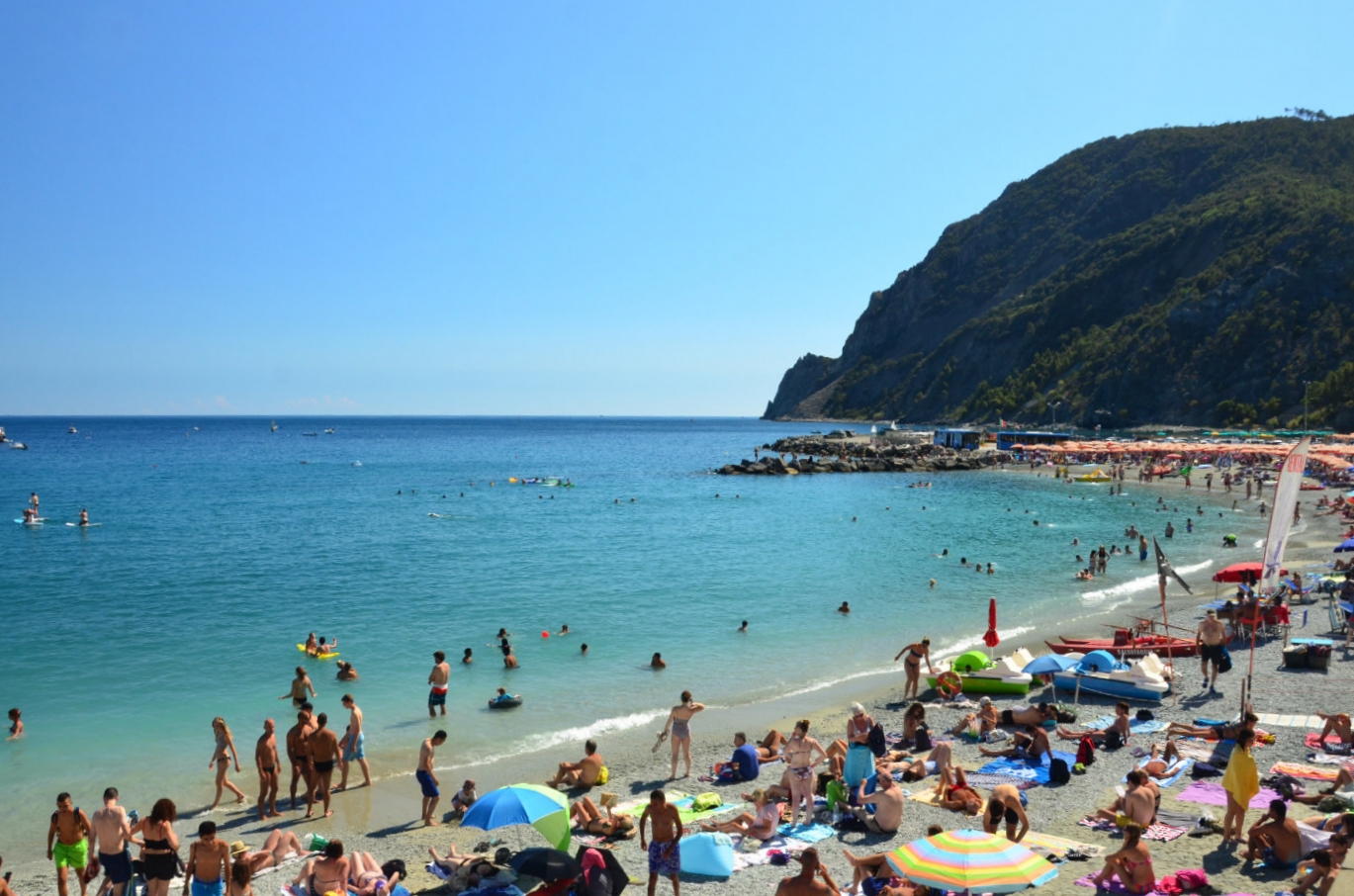 Crowded, rocky shores of Monterosso al Mare.