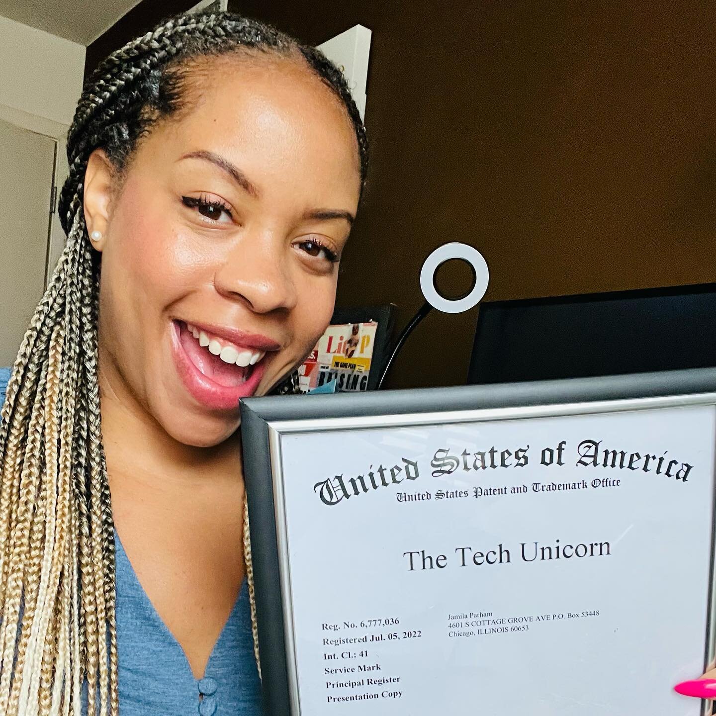 🦄✨ I officially OWN my mark in all 50 states! The Tech Unicorn 👩🏽&zwj;💻🦄✨ is now a registered mark with USPTO! A one year process that took nearly 5 longggg years. This was very personal for me since I&rsquo;ve invested so much in my brand.. I l
