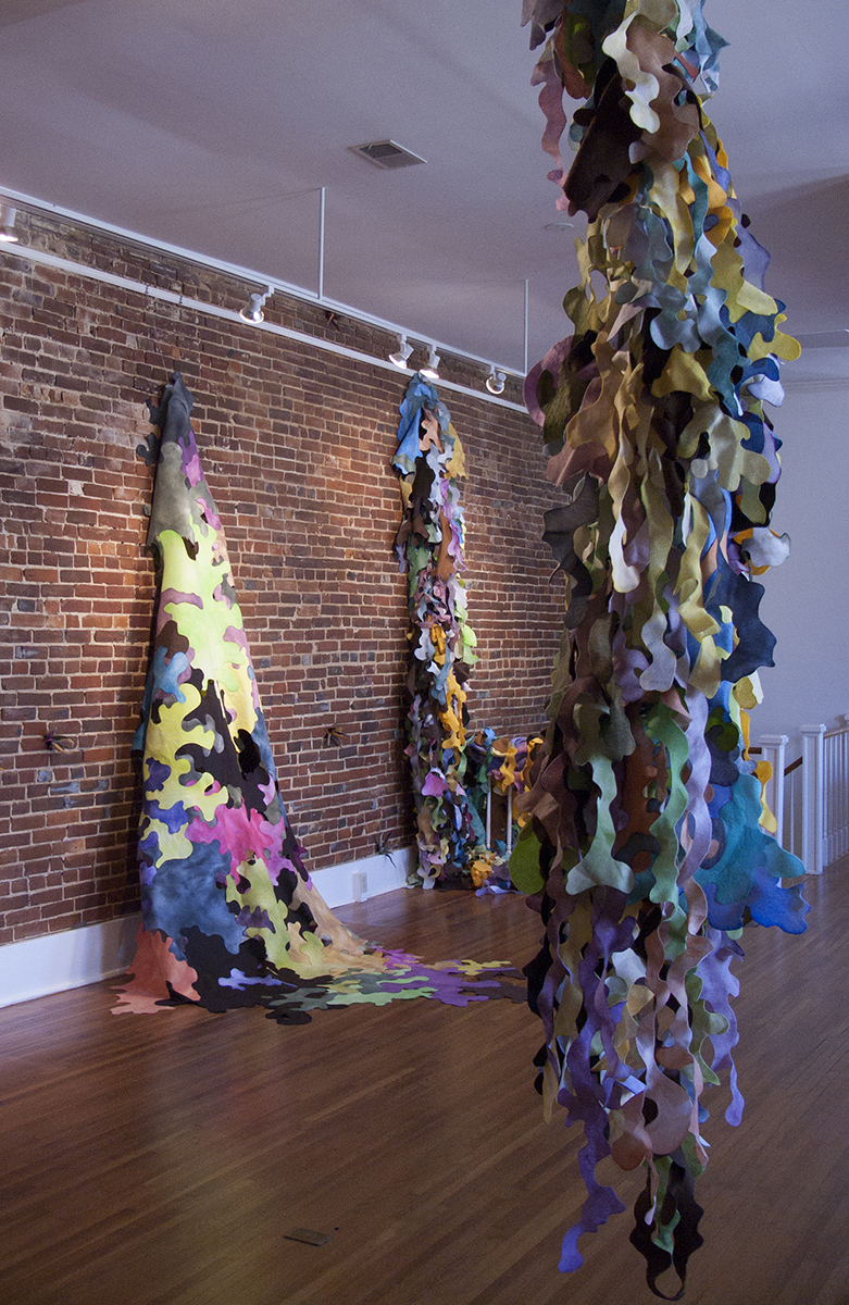 Accumulation, 2014, mixed media, 13' x 55' x 15'. Site-specific installation at 505 Union, Jonesboro, AR
