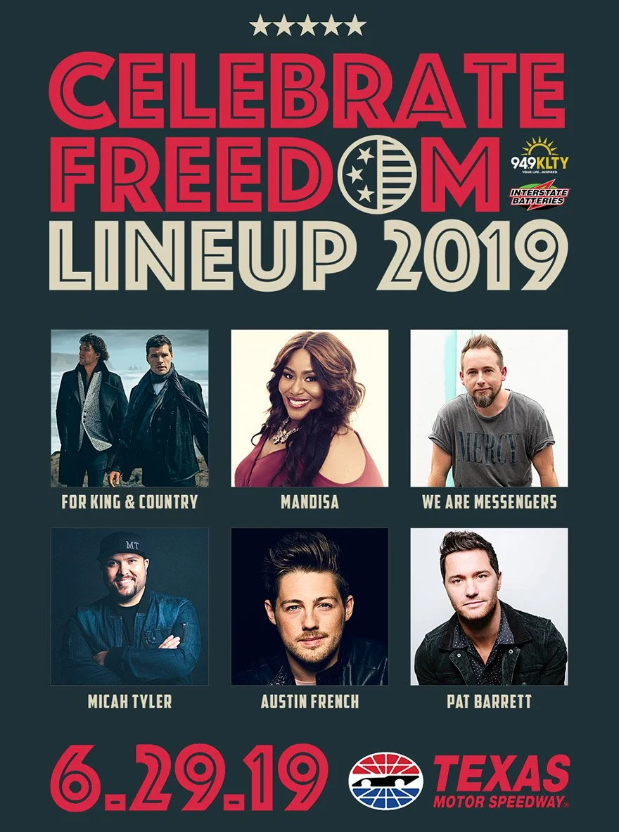 YG @ CELEBRATE FREEDOM 2019 // JUNE 29TH Join Younger Generation Church and thousands of other Texans at the 2019 Celebrate Freedom Concert in Fort Worth. The event is on June 29, 2019 and is free. For King and Country will headline the concert and YG Church will be there! Ticket Info: Celebrate Freedom is a free event, however, tickets are required. Email info@ygchurch.com for more information and RSVP at fb.ygchurch.com . Once you RSVP , you will be connected to the group coordinator and will receive your digital ticket from her. Please note that parking is $15 and carpooling is encouraged. Please visit http://www.celebratefreedom.com/cfdfaq for event specific facts and questions. Celebrate Freedom will be hosted at Texas Motor Speedway in Fort Worth. Gates open at 2:00 PM and the concert begins at 3:00 PM. YG will meet at the Arlington Adventist Church at 1:00 PM to carpool to the event. In order for us to reserve your free ticket, it is important that you RSVP and connect with the group coordinator prior to June 29. Below are addresses for both Arlington Adventist Church and Texas Motor Speedway. Arlington Adventist Church, 4409 Pleasantview Drive, Arlington, Texas 76017 Texas Motor Speedway, 3545 Lone Star Circle, Fort Worth, Texas 76177 For group specific questions, feel free to contact the group coordinator, Melinda Pandiangan, by emailing melinda.pandiangan@gmail.com or calling 404-731-8167.