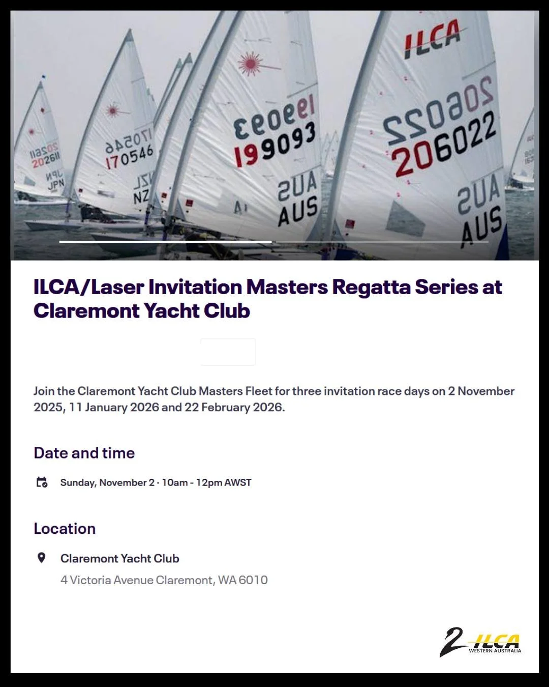 Come and join the CYC Masters Fleet for three invitation race days over the 2025-26 Summer Season. Warning Signal at 10am with up to three race starts on each Race Day of 2 November ,11 January and 22 February. Windward leeward race course for all th