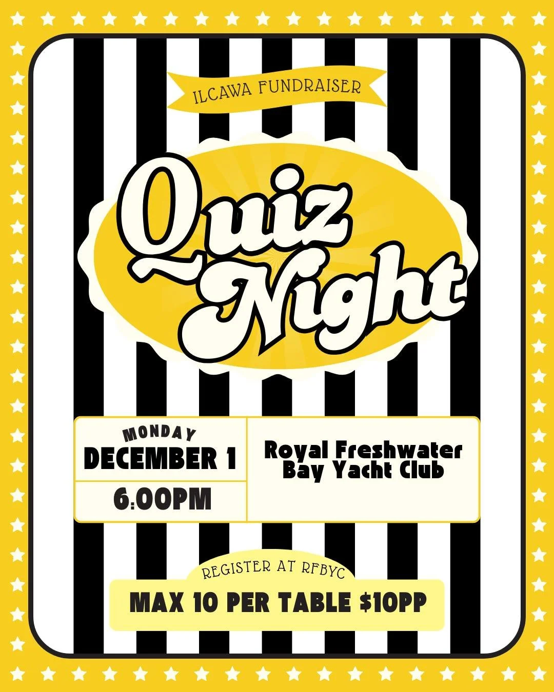 Just 1 week left until our Fundraising Quiz Night! We have some amazing raffle prizes and silent auction items too. Make sure you have booked a table for you and your friends. Tickets can be purchased on the RFBYC portal for members www.rfbyc.asn.au 