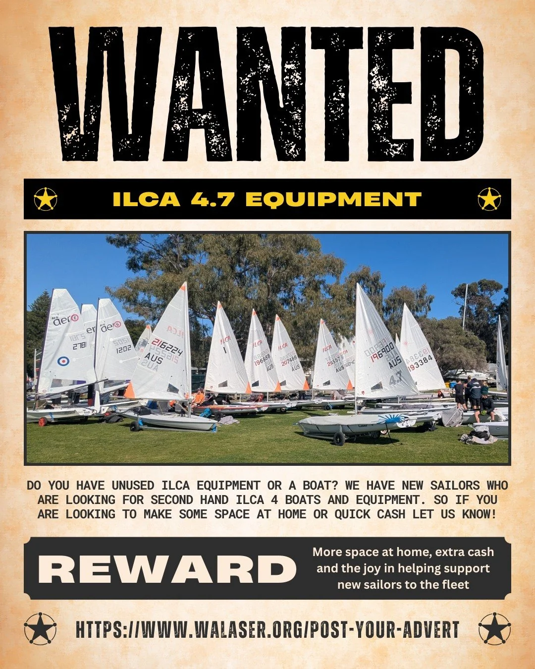 If you have an unused ILCA boat or equipment including sails we have families looking to purchase second hand parts for their sailors entering the fleet. So if you are looking for parts, or you have parts to sell please let us know on our ILCAWA mark