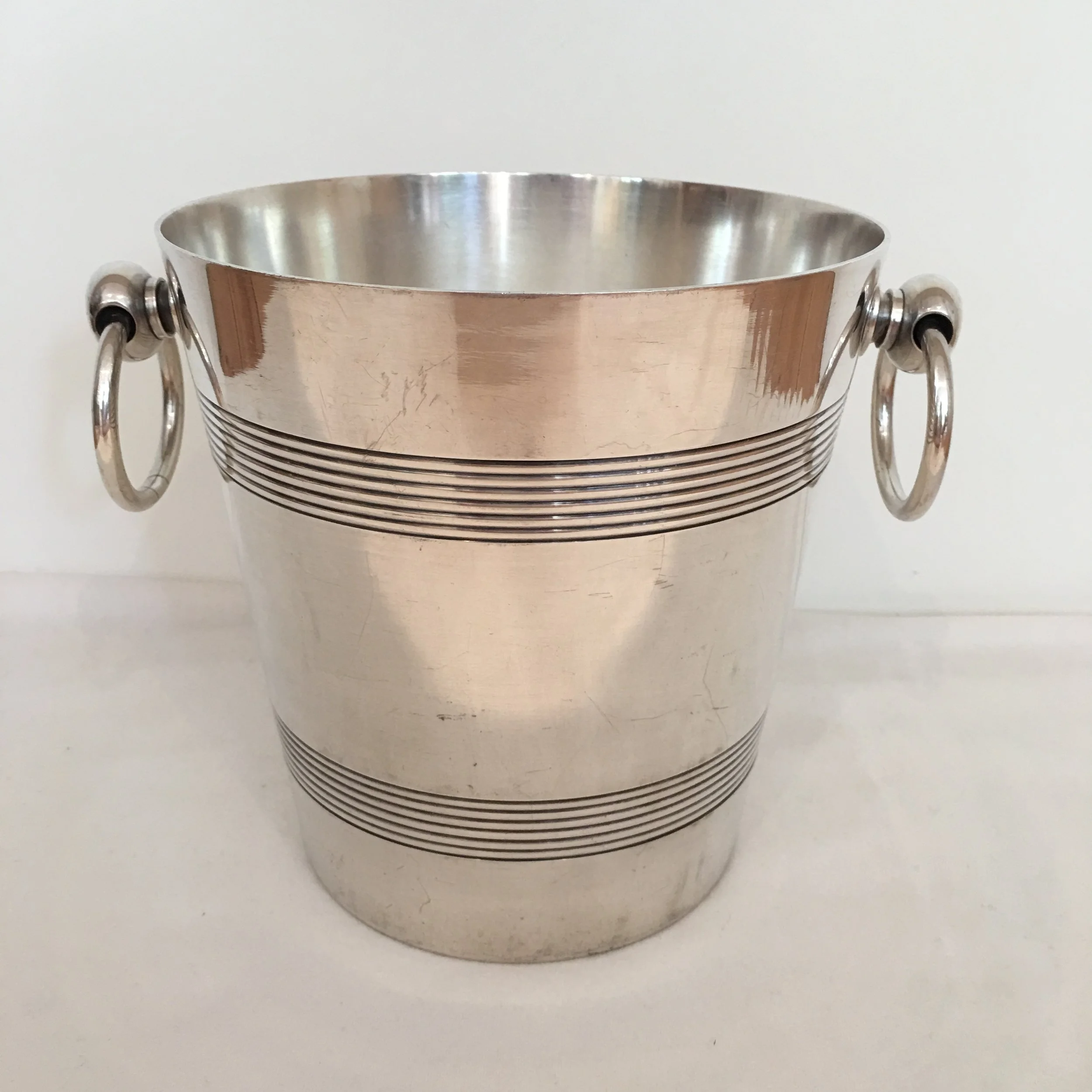 Champagne bucket  with two drop ring handles, silver plated