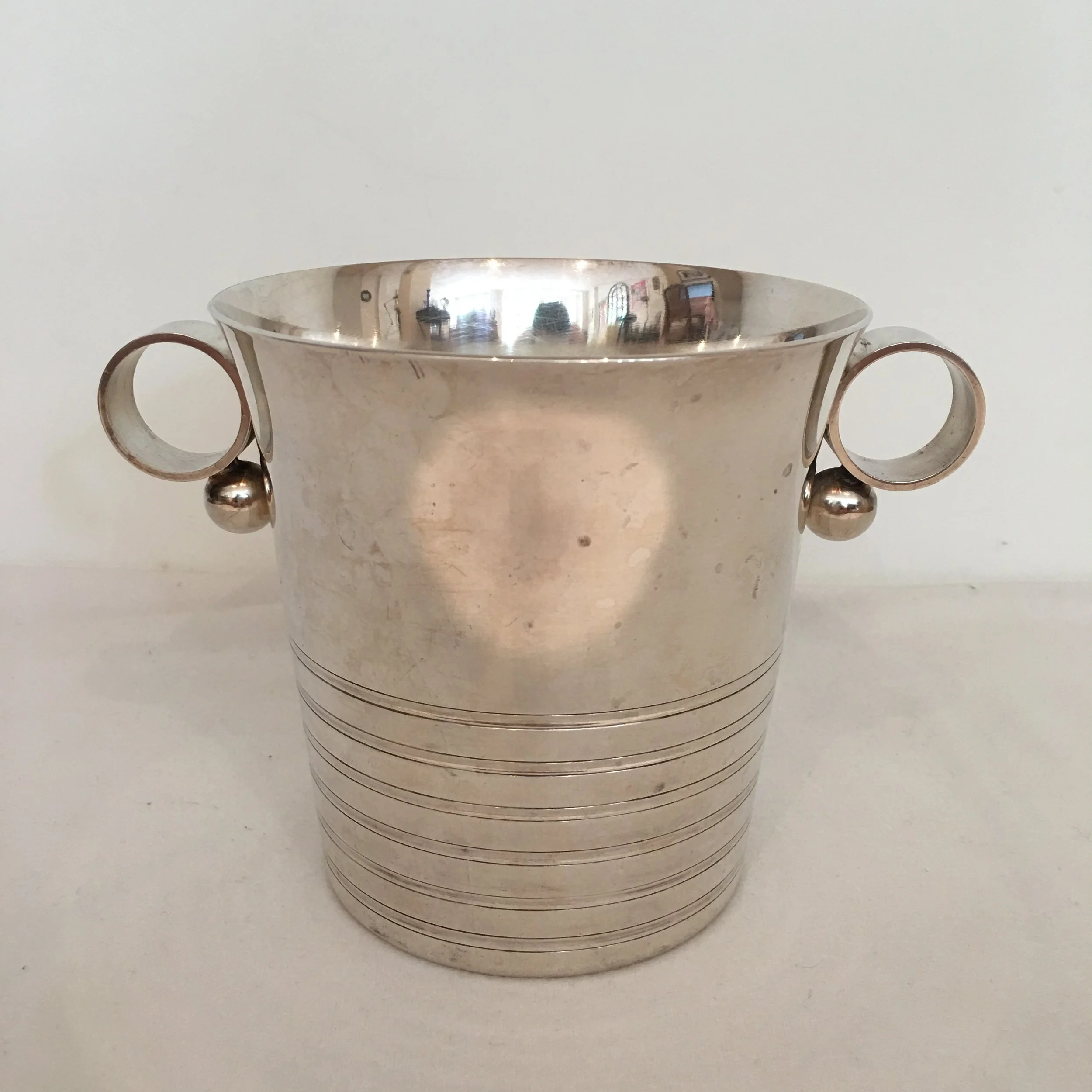 Ice bucket with two fixed loop handle, silver plated