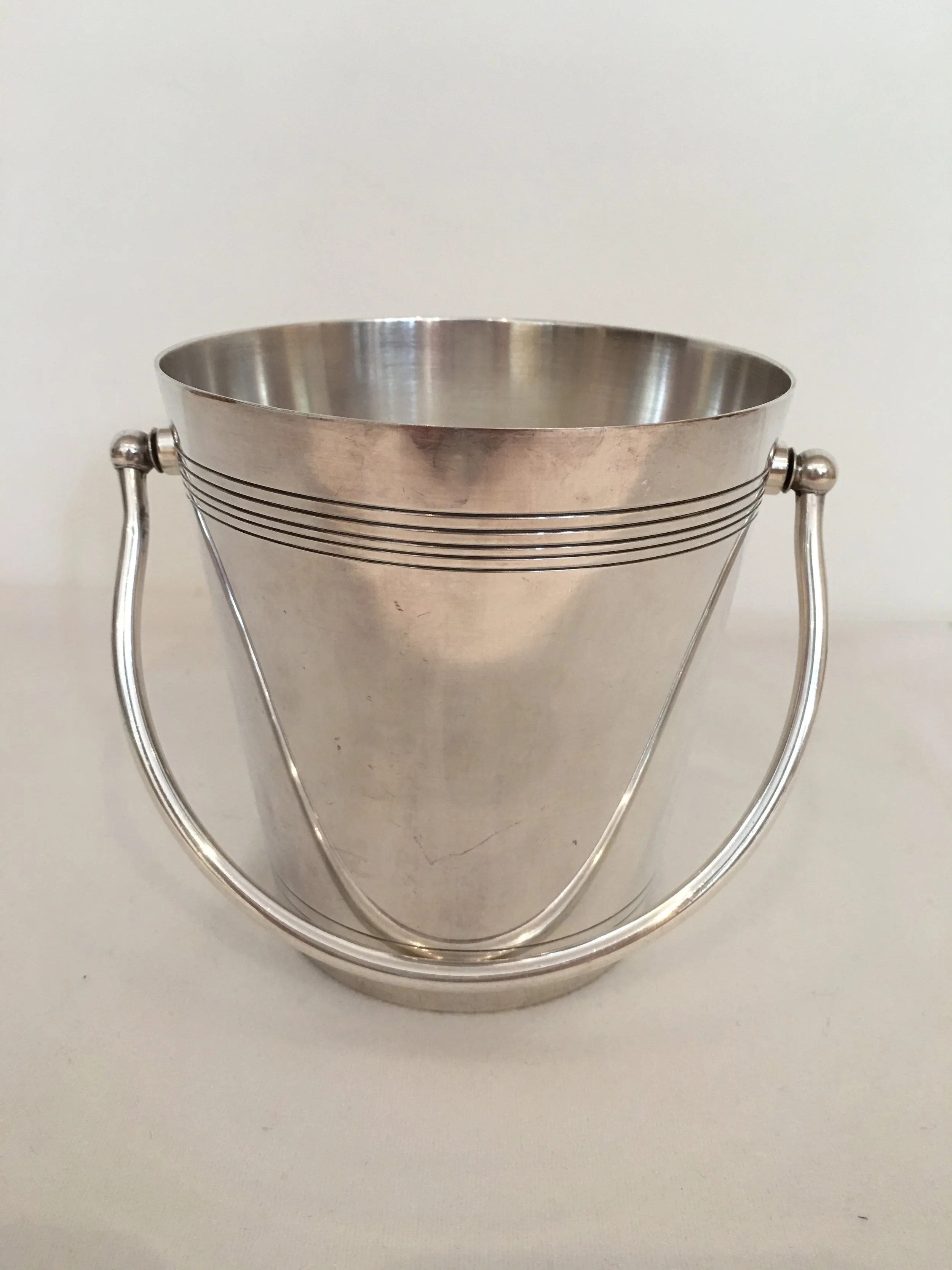 Ice bucket with single handle, silver plated