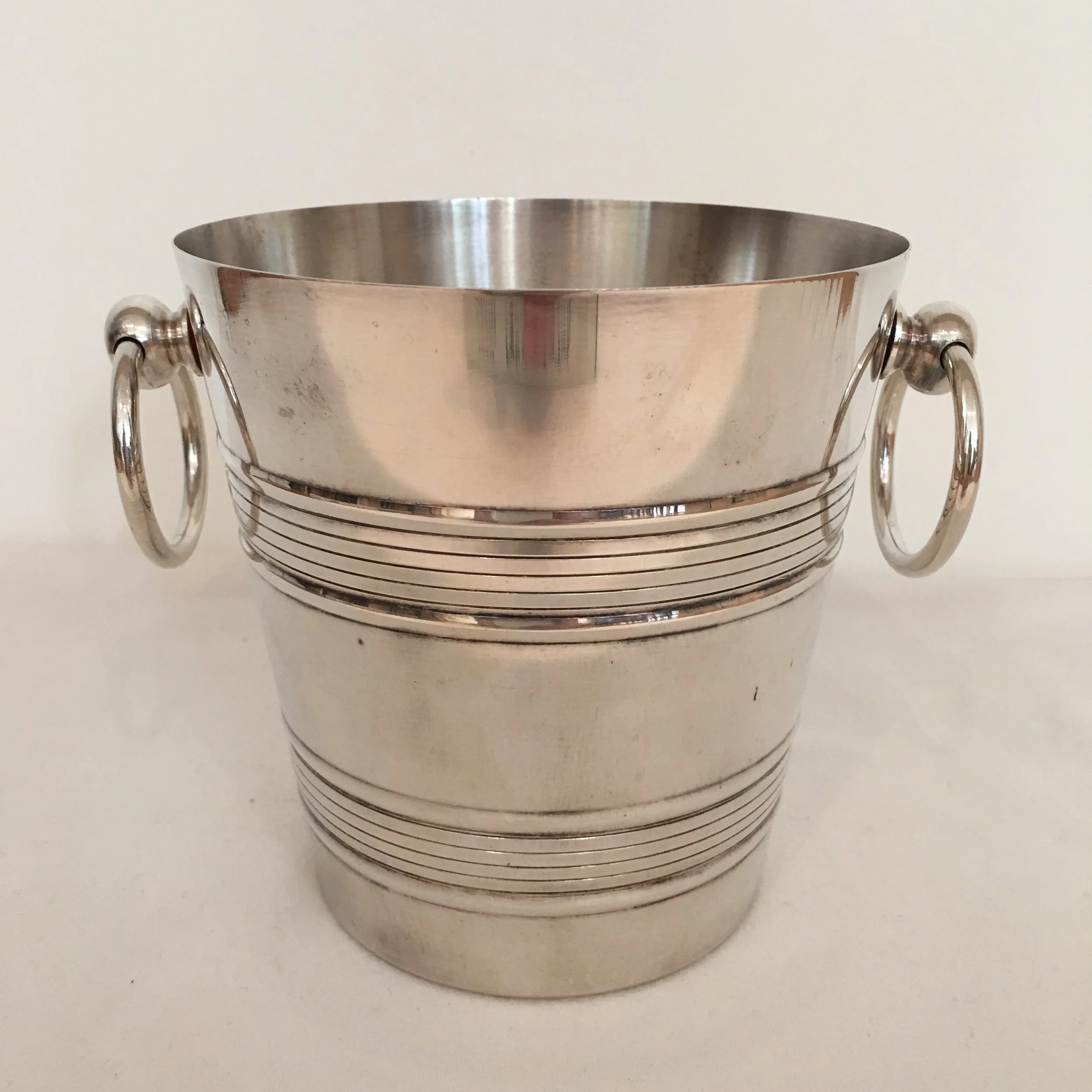 Ice bucket with two drop ring handles, silver plated