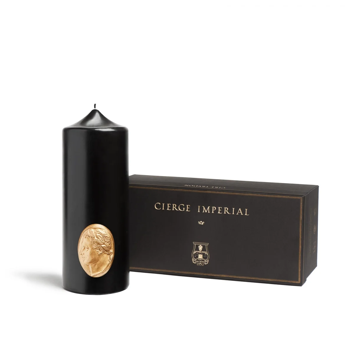Cire Trudon Imperial Black Pillar Candle with Gold Camée H250 L100 D100