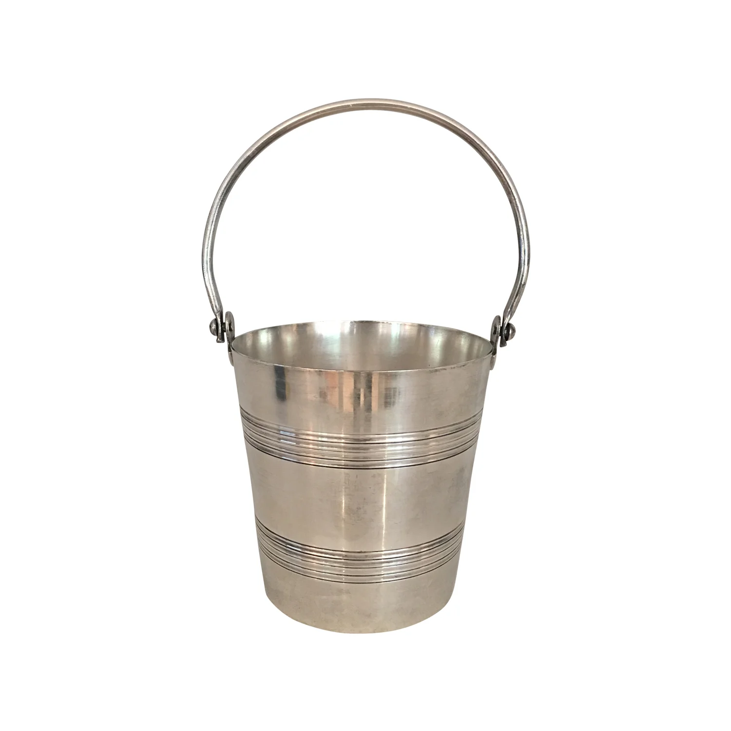 Ice bucket with single handle and two sets of stripes, silver plated France circa 1940