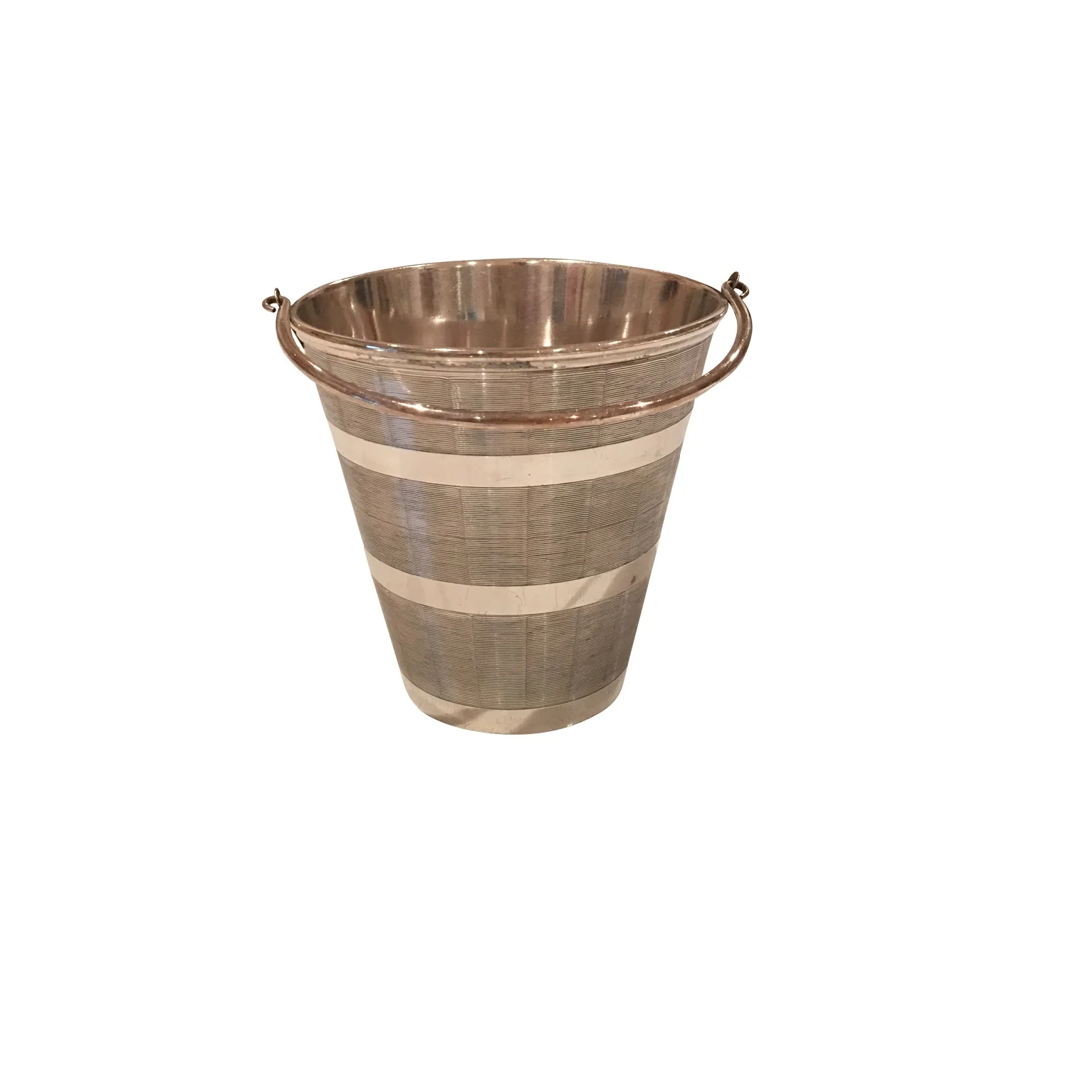 Ice bucket with single handle thin stripes on body, silver plated circa 1940 France