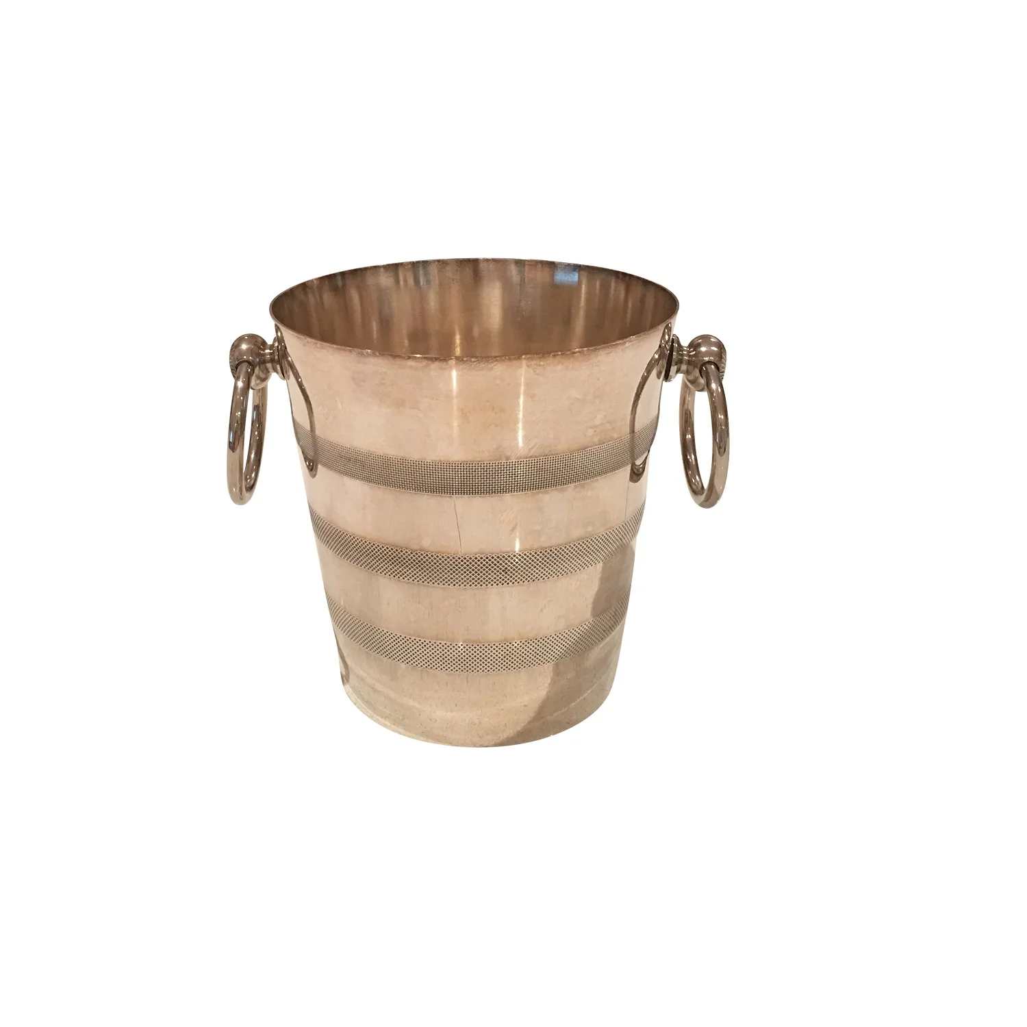 Ice bucket with two drop ring handles and three stippes, silver plated circa 1940 France