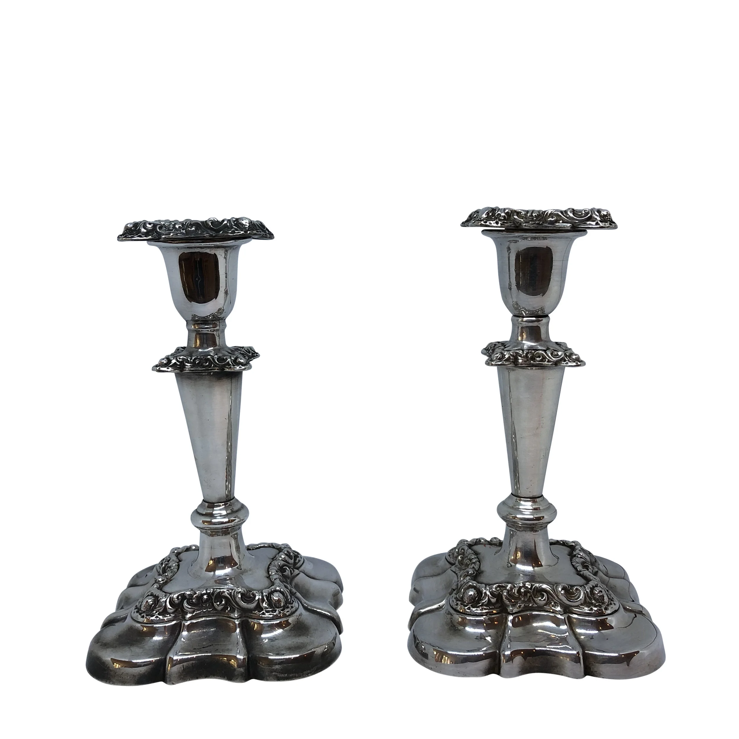 Pair of square base silverplated candle holder circa 1950