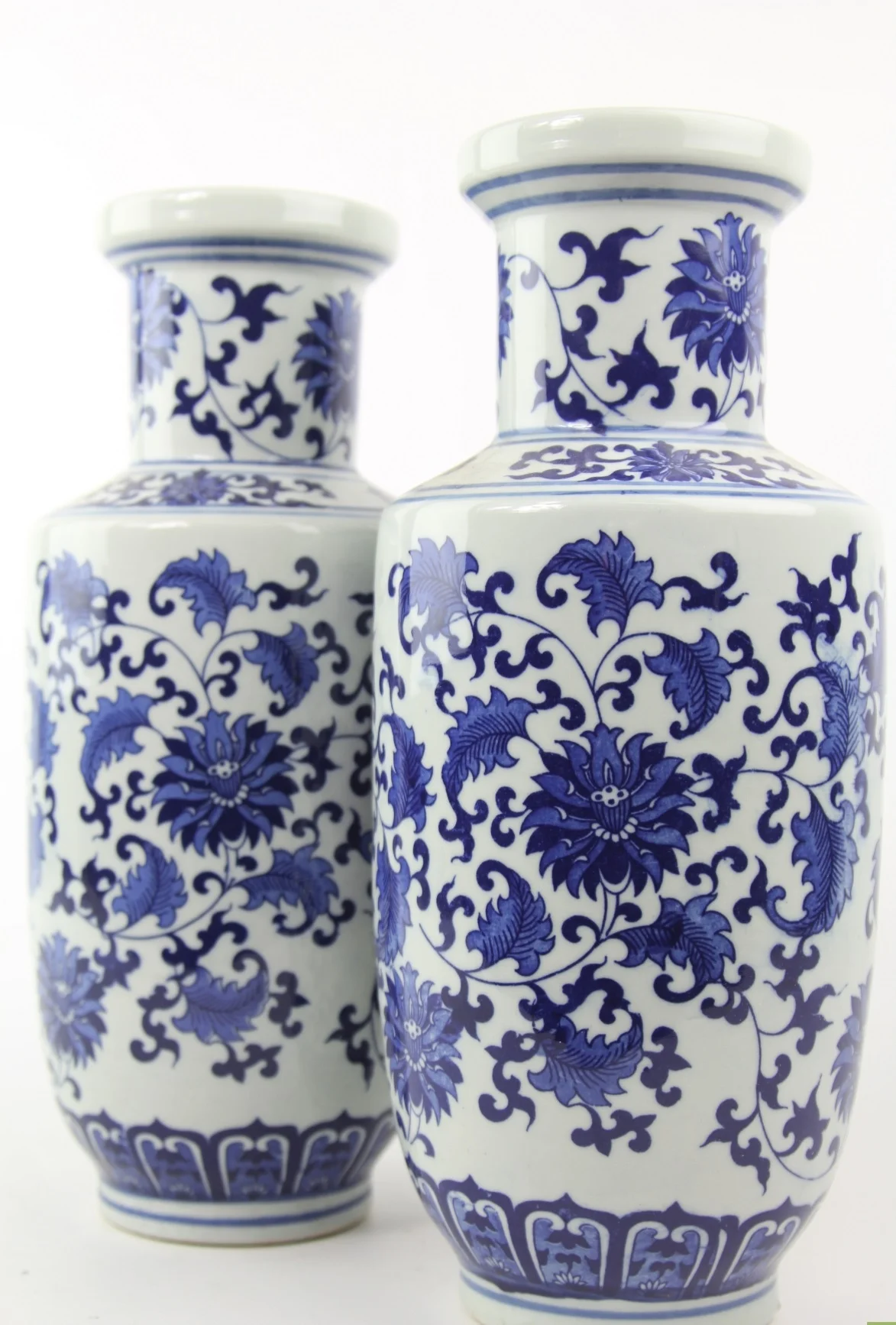 Pair of Blue and White porcelain Qing vases, marked at the bottom