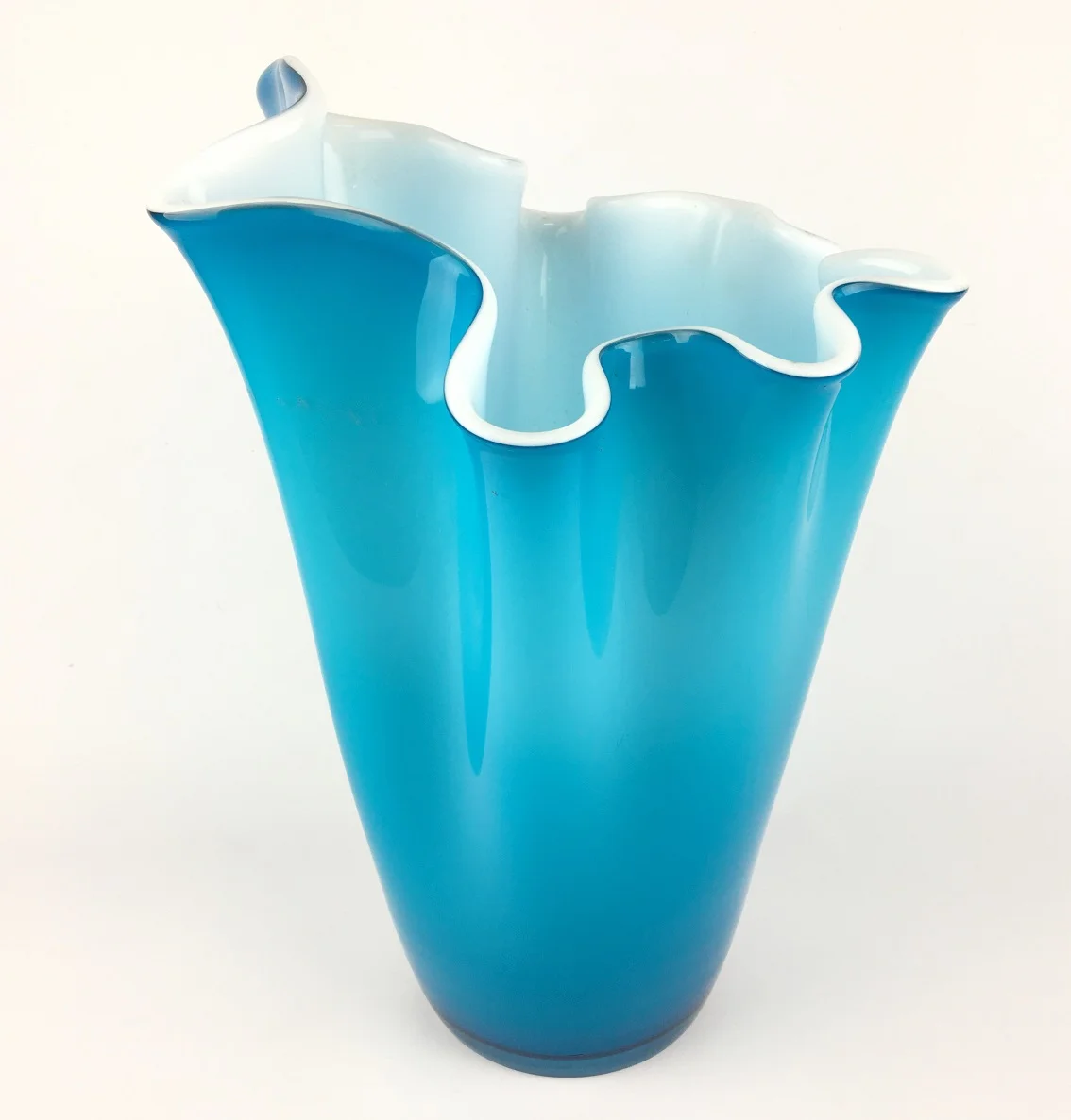 Indigo and white art glass vase