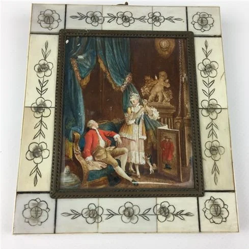 Ivory framed miniature, depecting a couple having a conversation