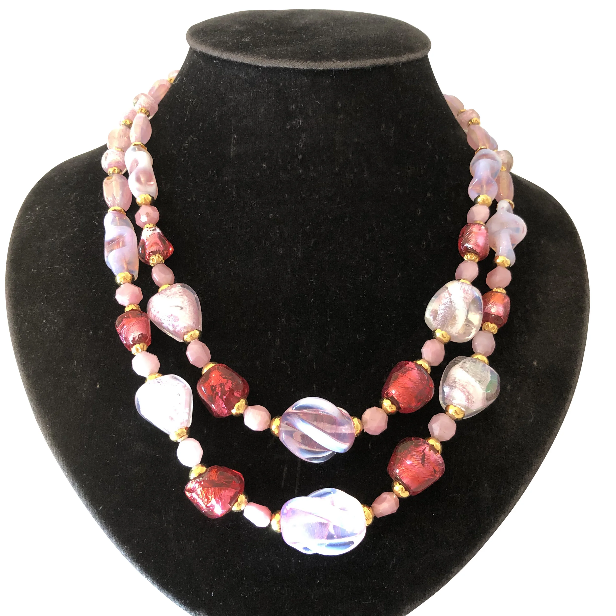 Murano glass pink necklace 1960's two raws